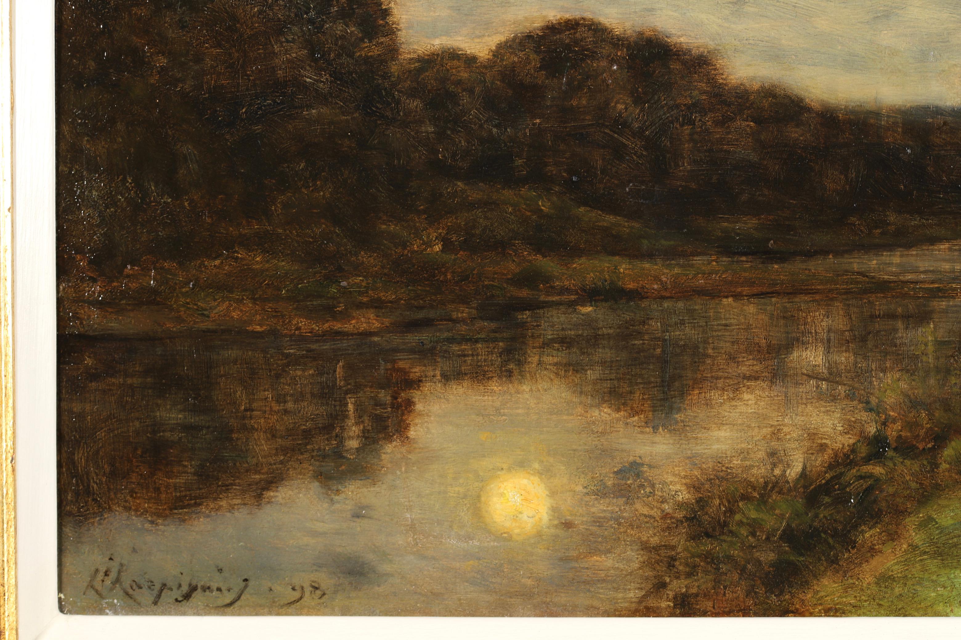 Clair de Lune - Huile de Barbizon  Landsape de la rivière nuit d'Henri Joseph Harpignies 3