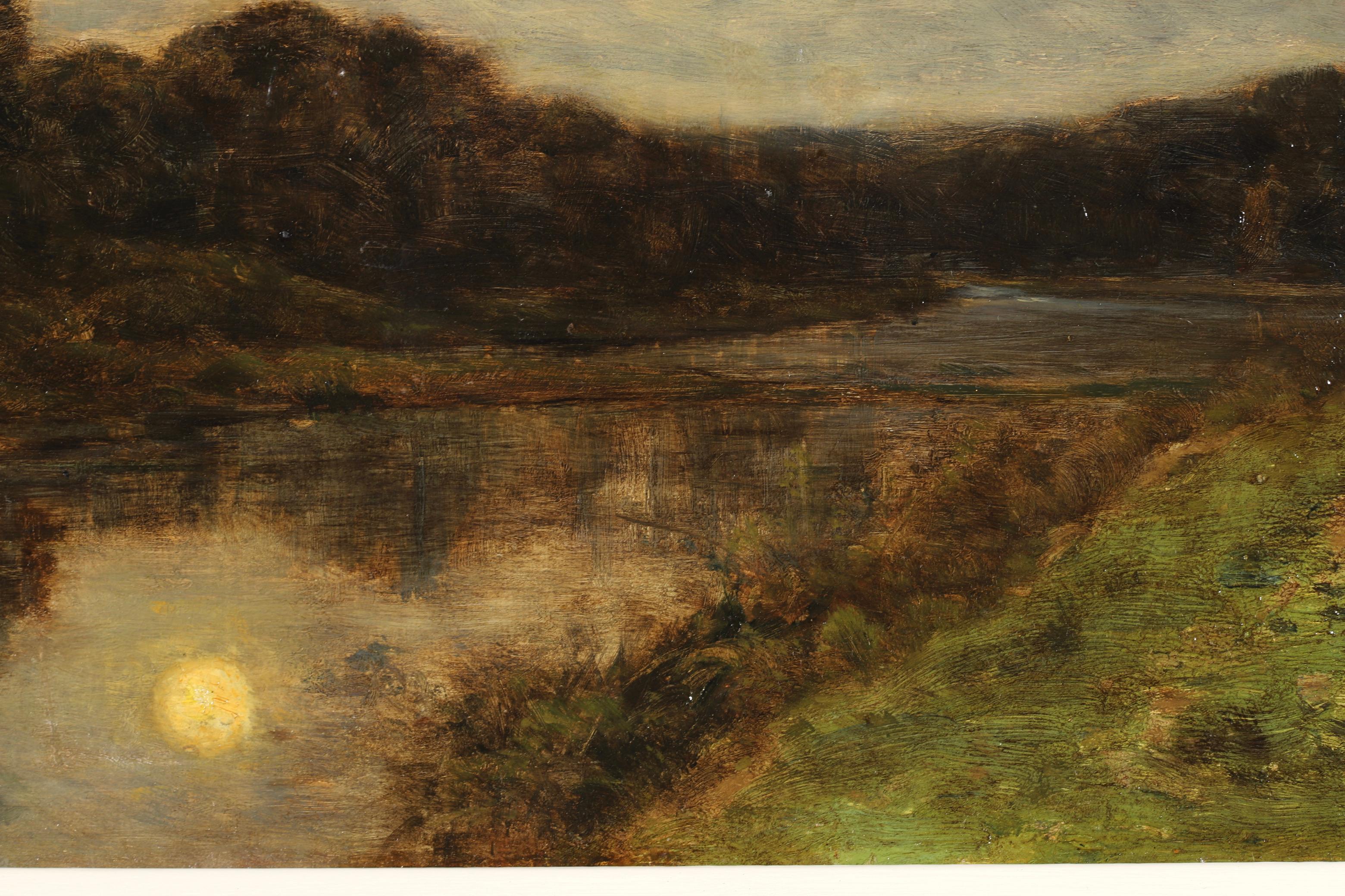 Clair de Lune - Huile de Barbizon  Landsape de la rivière nuit d'Henri Joseph Harpignies 4
