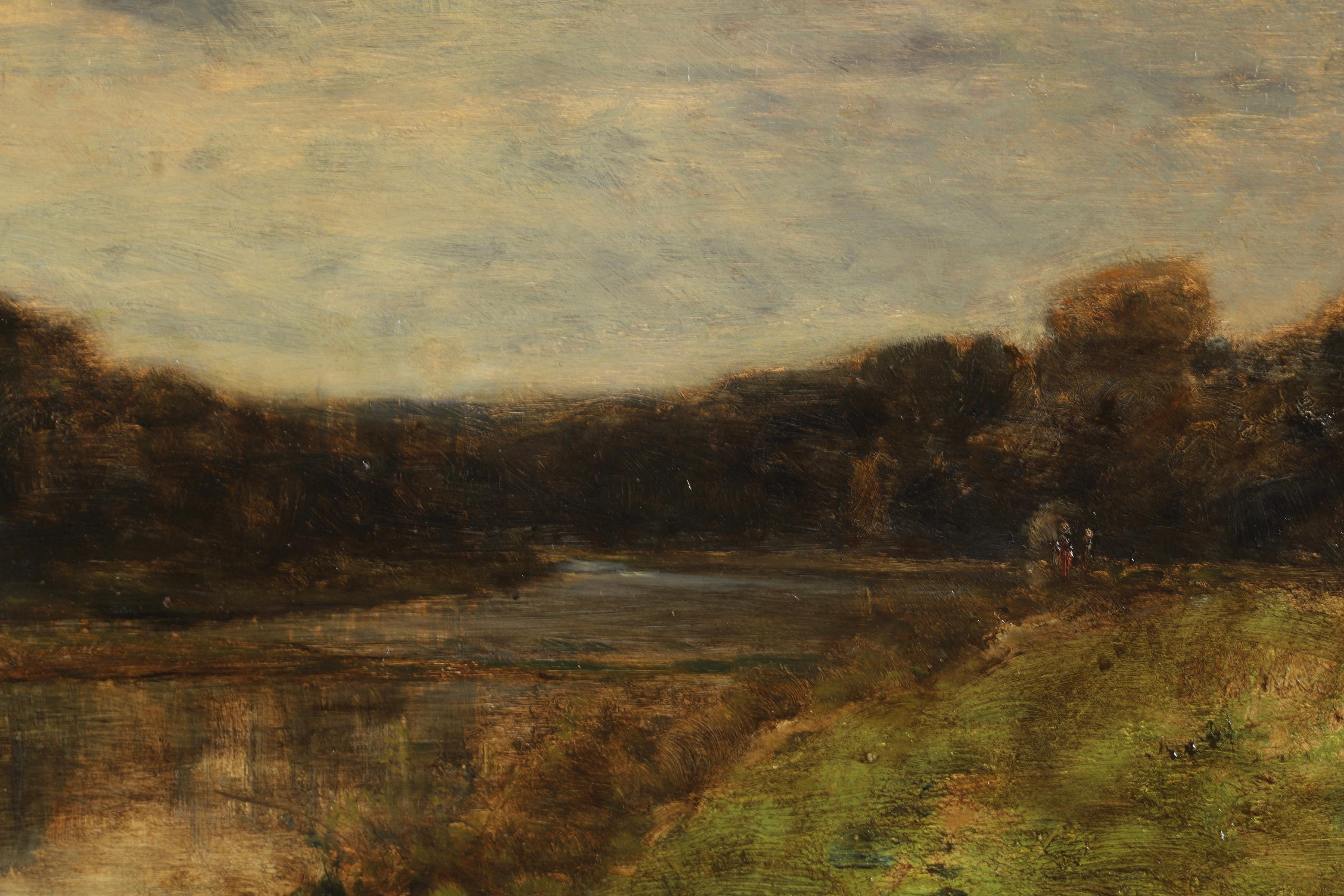 Clair de Lune - Huile de Barbizon  Landsape de la rivière nuit d'Henri Joseph Harpignies 6