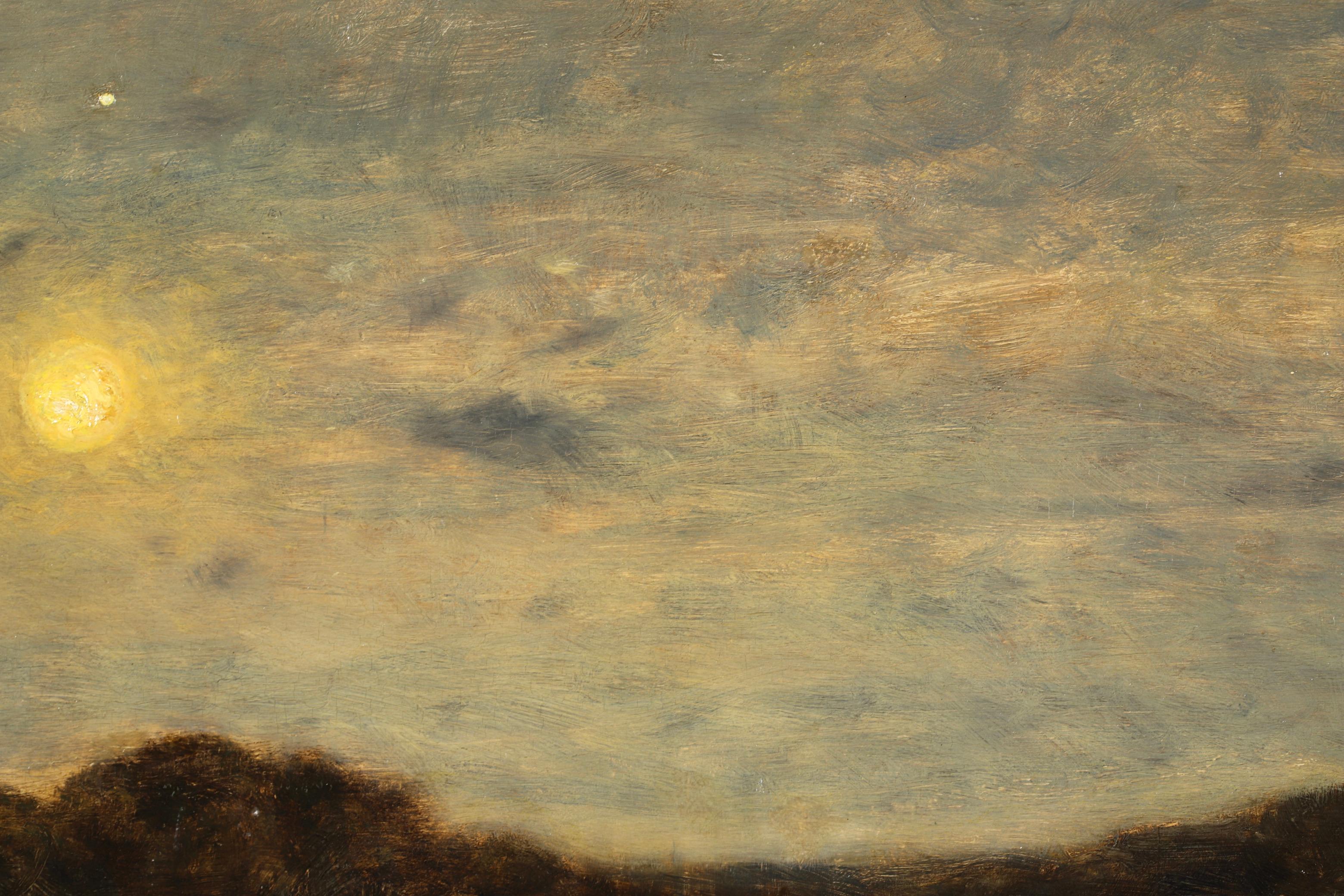 Clair de Lune - Huile de Barbizon  Landsape de la rivière nuit d'Henri Joseph Harpignies 8