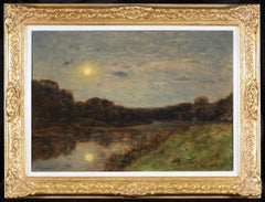 Clair de Lune – Barbizon, Öl, Nacht River Landsape von Henri Joseph Harpignies