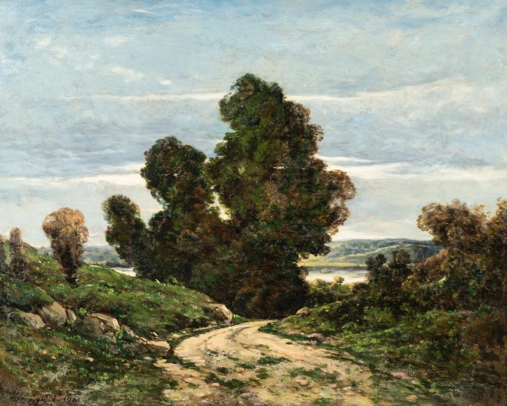 Henri Joseph Harpignies 
(Francese, 1819-1916) 
Valle della Loira
1901 
Olio su tela
26 x 32 pollici (66 x 82 cm)
Con cornice: 32 x 38 pollici (81,5 x 99 cm)
Firmato e datato: Harpignies 1901  
Provenienza:
Collezione privata, USA

Henri-Joseph
