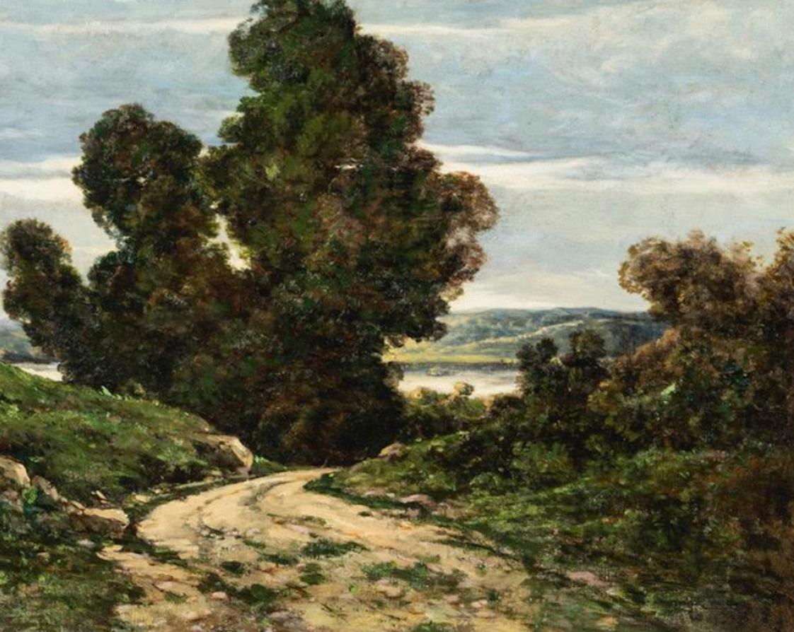 VALLE DI LOIRE grande olio francese di Barbizon su tela del XIX secolo dipinto cielo blu 1