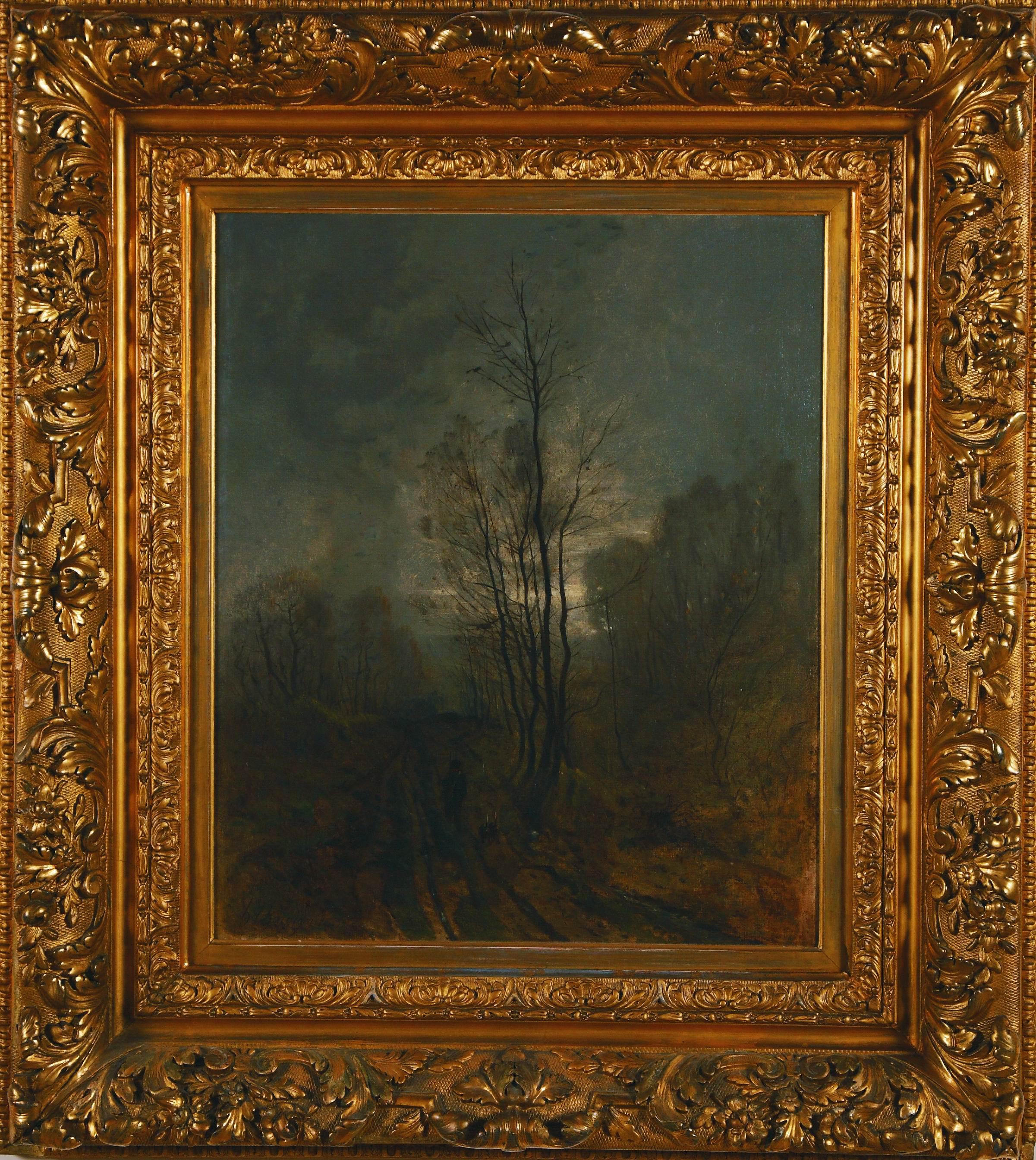 Original Harpignies oil painting "Landscape at Twilight