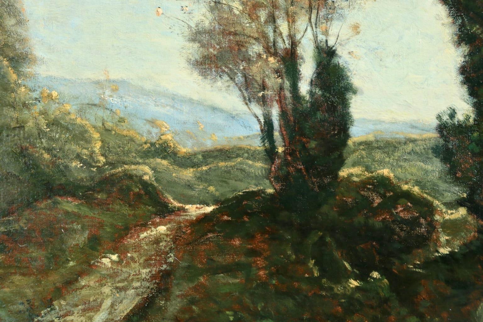 Sous bois au soleil couchant - Barbizon Oil, Stream in Landscape by Harpignies 4