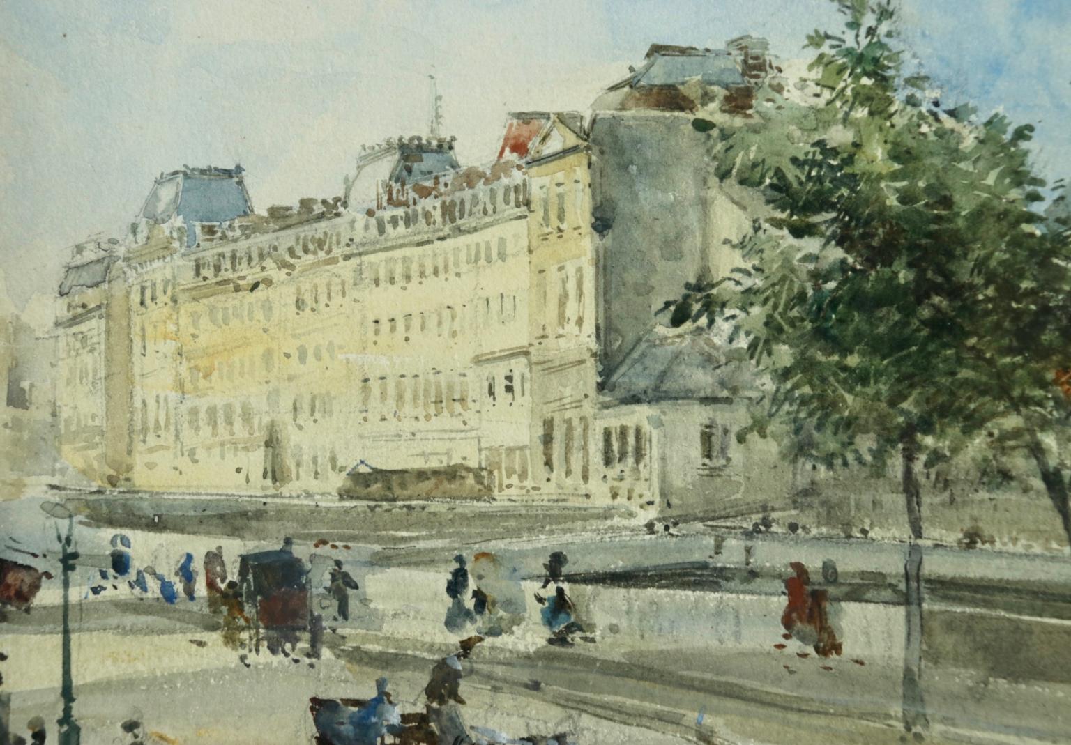 View of the Île de la Cité with Notre-Dame Cathedral, Paris by Henri Harpignies - Barbizon School Painting by Henri Joseph Harpignies