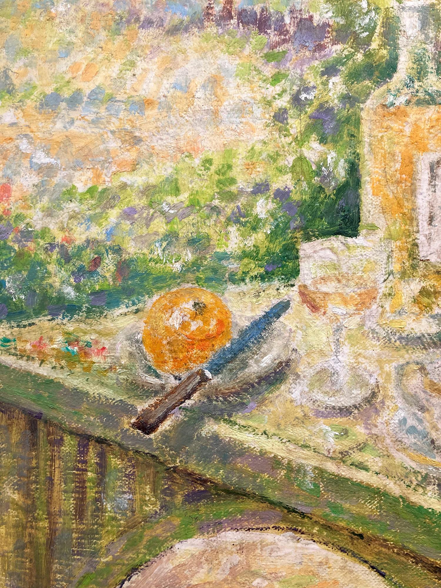 Cette pièce est un exemple pertinent des œuvres recherchées d'Henri Joseph Pauwels, représentant une vue de jardin avec des fleurs près d'une maison ensoleillée.  Un personnage se tient à l'arrière-plan avec une table dressée avec des fleurs, du