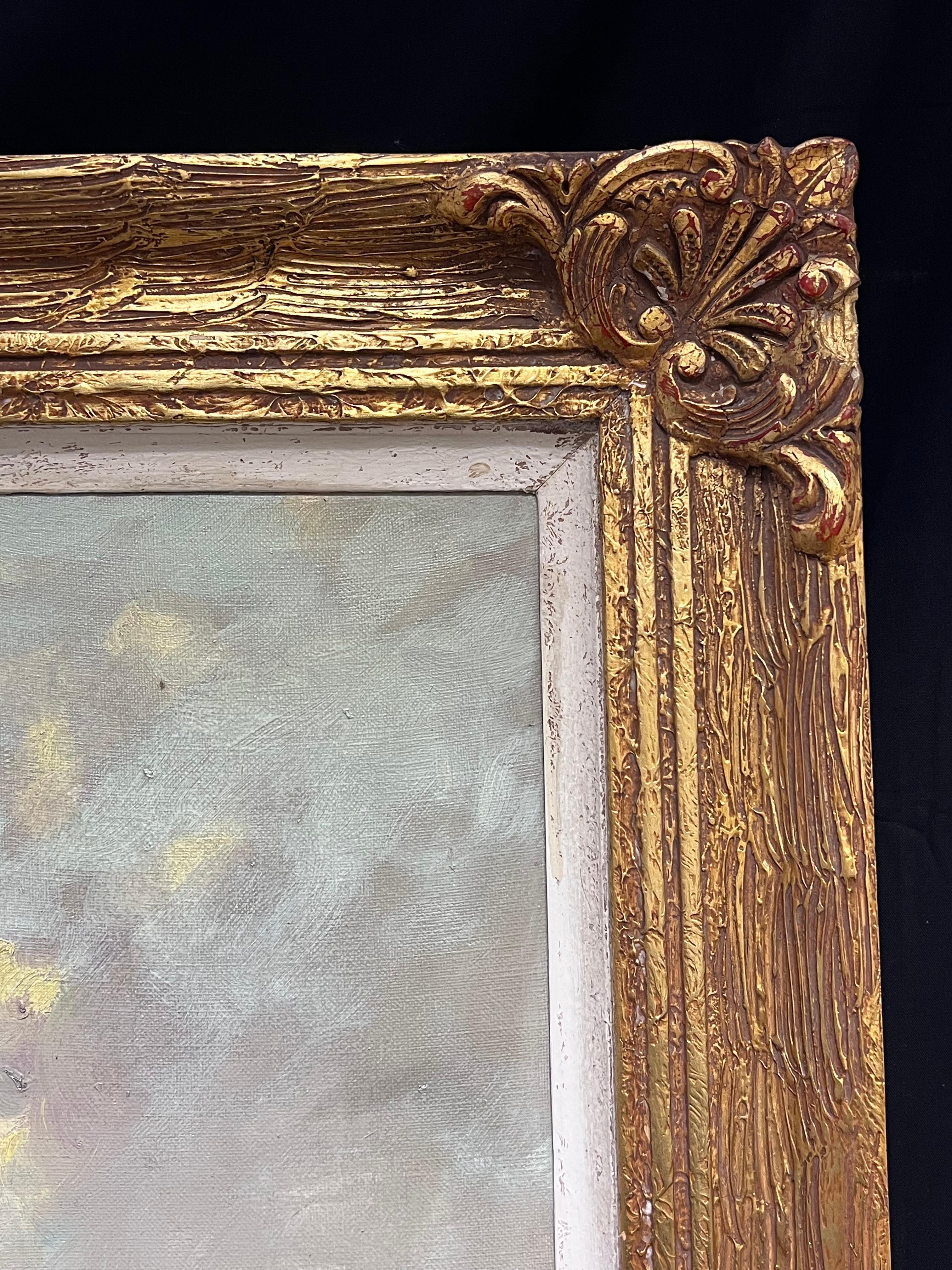 Enorme pittura ad olio firmata dall'impressionista belga Paesaggio di cottage fluviale spazzato dal vento in vendita 5