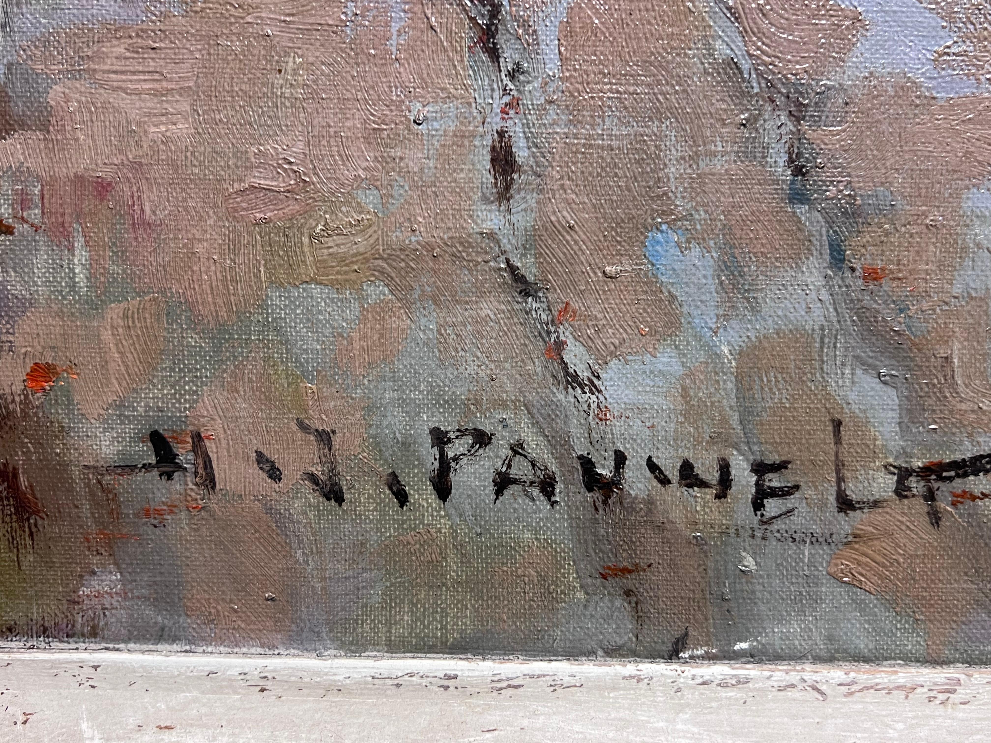 Enorme pittura ad olio firmata dall'impressionista belga Paesaggio di cottage fluviale spazzato dal vento in vendita 3