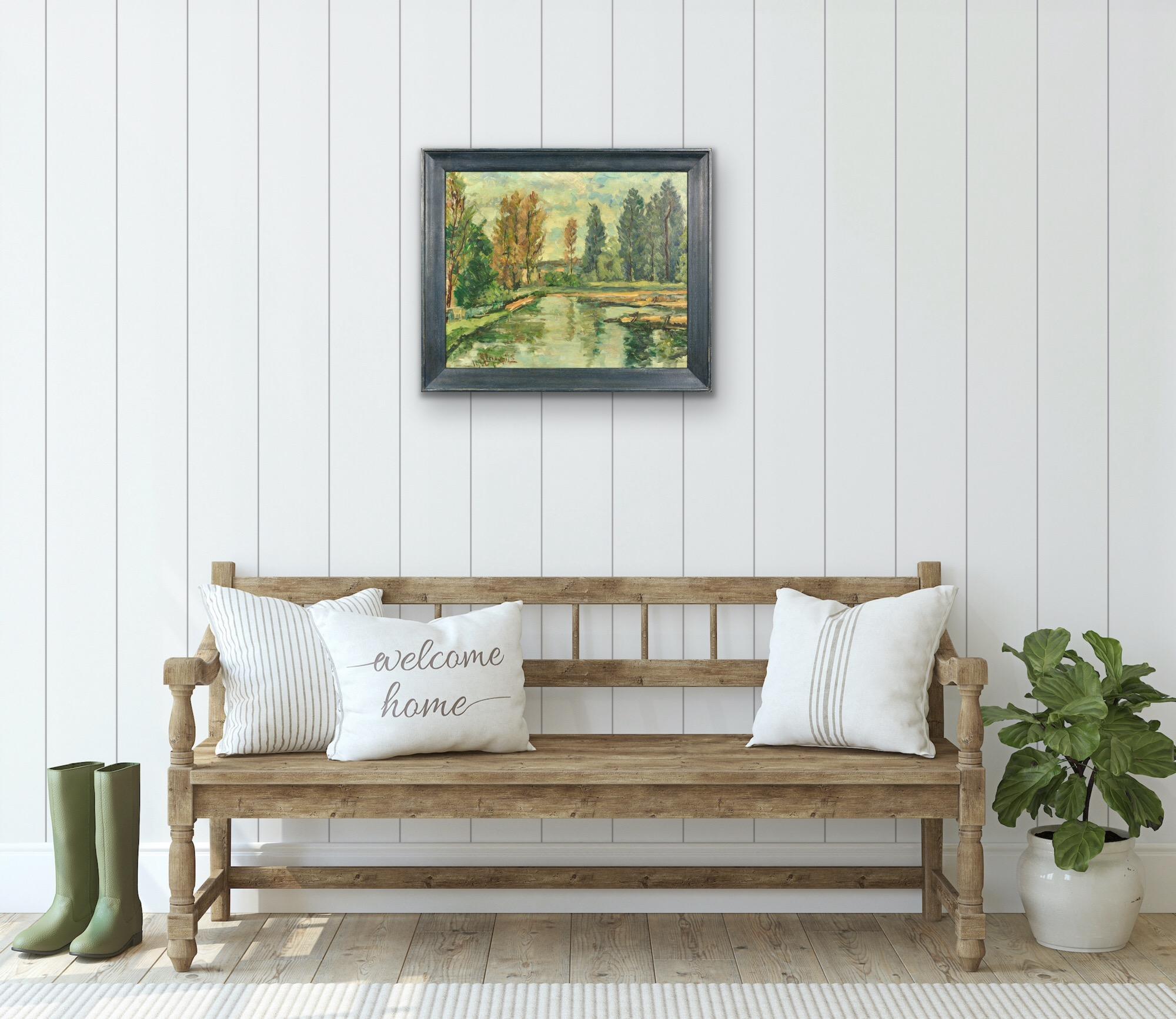 Paysage Arboré Bewaldete Landschaft Gerahmt Provinzielle Ölgemälde Flandern Künstler im Angebot 5