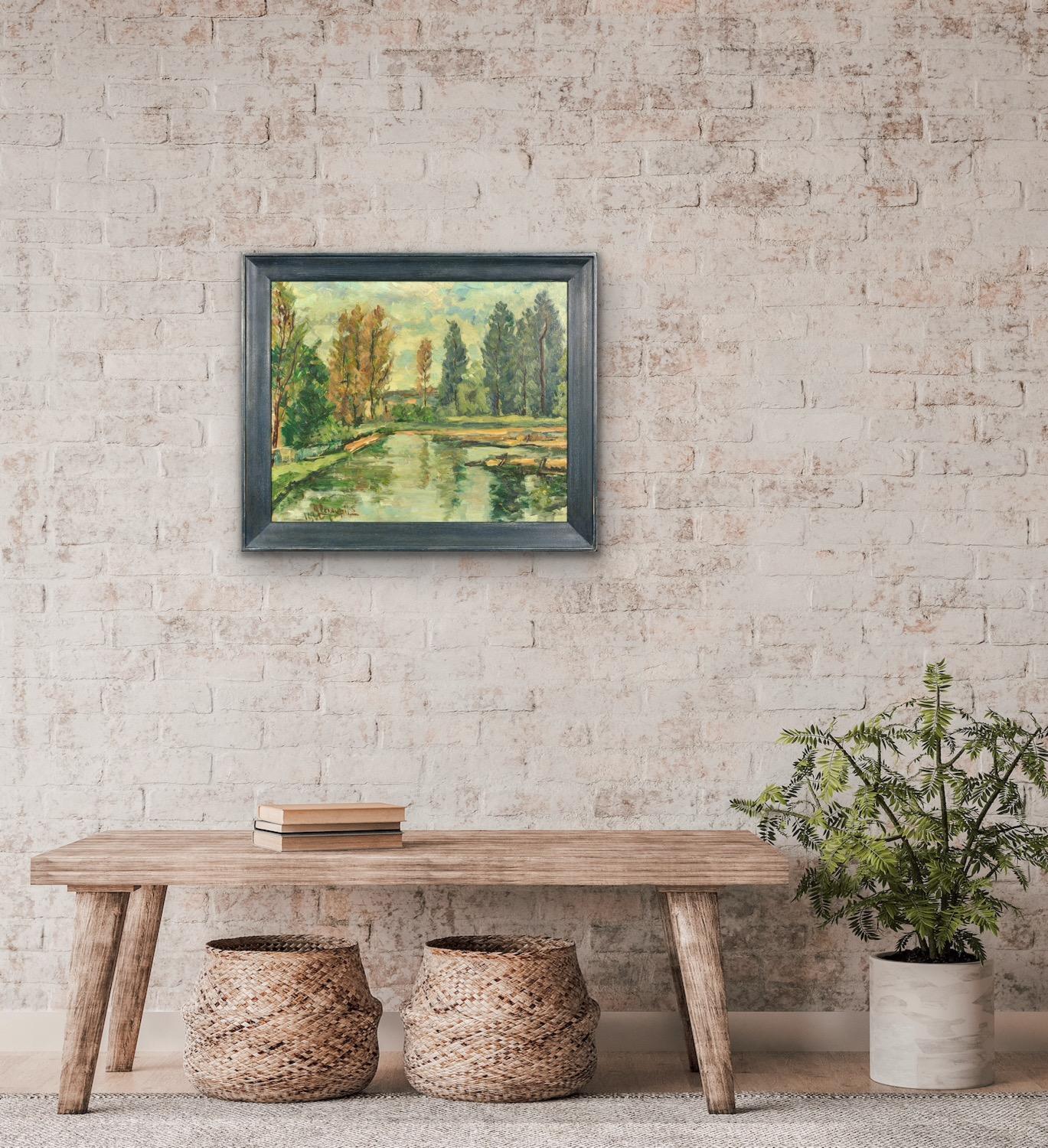 Paysage Arboré Bewaldete Landschaft Gerahmt Provinzielle Ölgemälde Flandern Künstler im Angebot 6