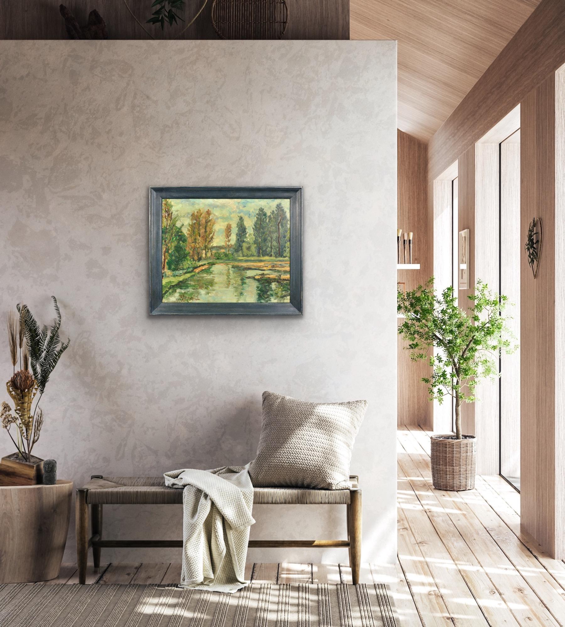 Paysage Arboré Bewaldete Landschaft Gerahmt Provinzielle Ölgemälde Flandern Künstler im Angebot 7