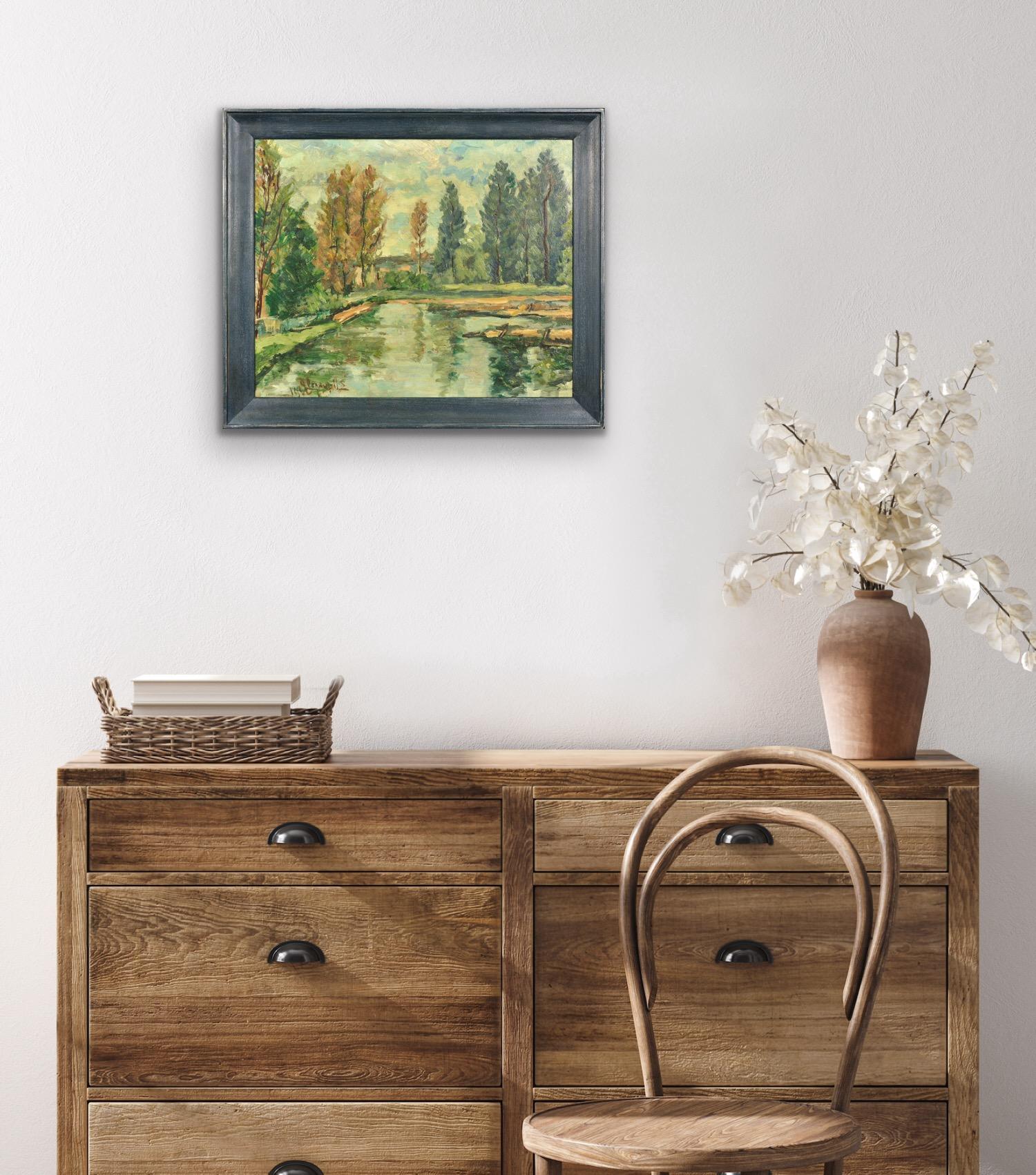 Paysage Arboré Bewaldete Landschaft Gerahmt Provinzielle Ölgemälde Flandern Künstler im Angebot 9