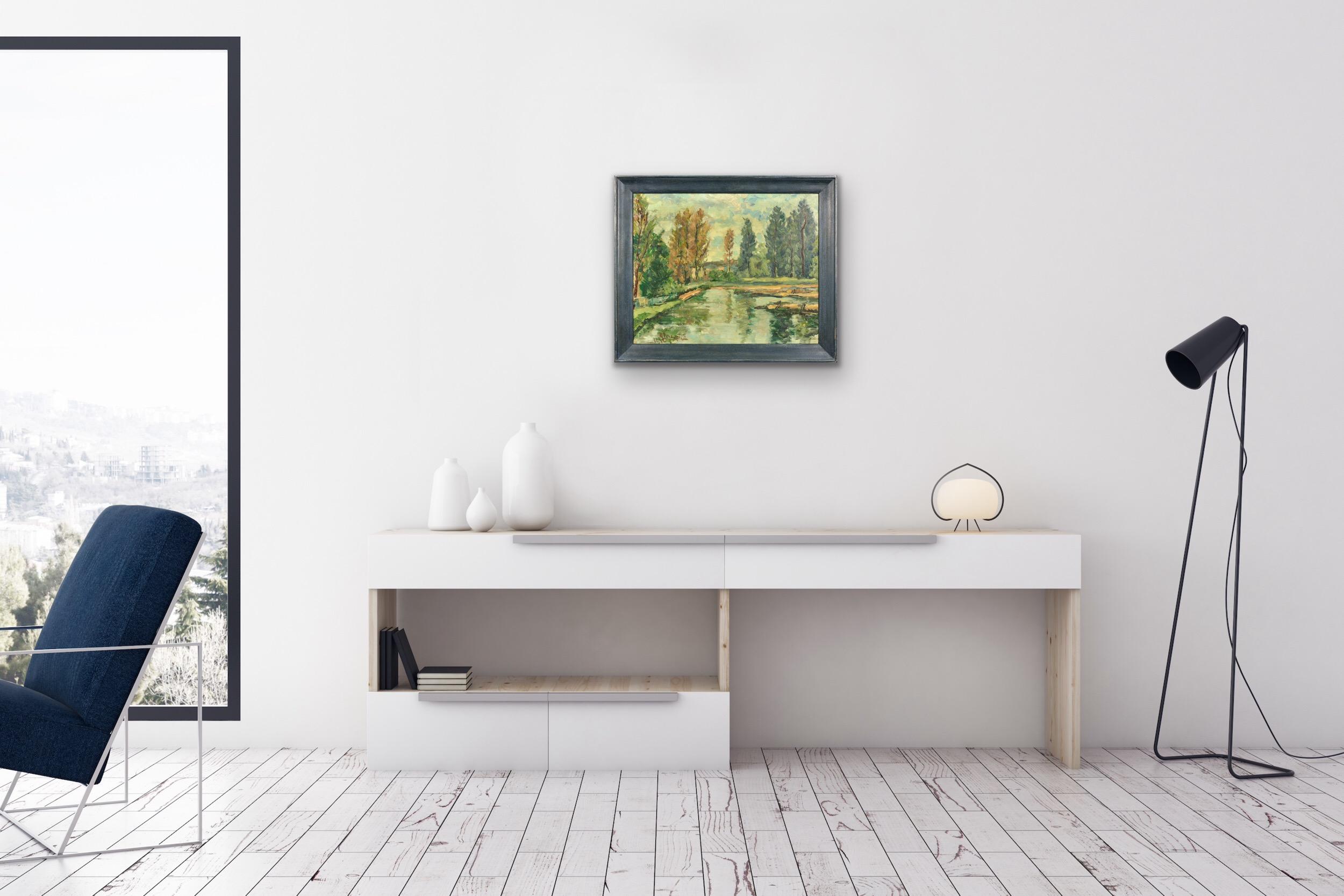 Paysage Arboré Bewaldete Landschaft Gerahmt Provinzielle Ölgemälde Flandern Künstler im Angebot 11