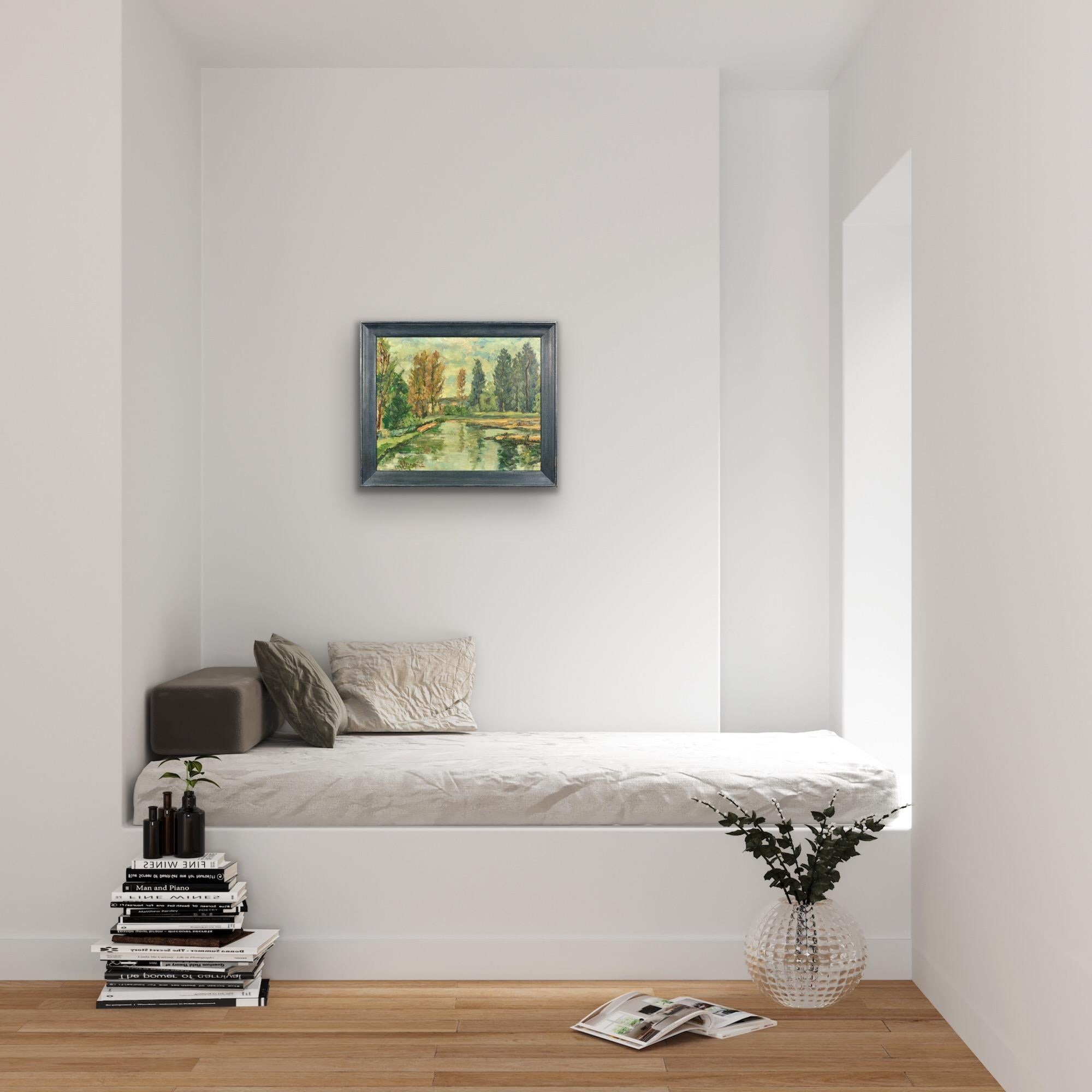 Paysage Arboré Bewaldete Landschaft Gerahmt Provinzielle Ölgemälde Flandern Künstler im Angebot 12
