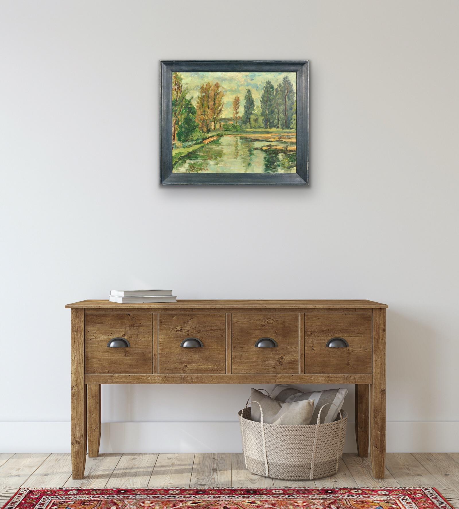 Paysage Arboré Bewaldete Landschaft Gerahmt Provinzielle Ölgemälde Flandern Künstler im Angebot 13