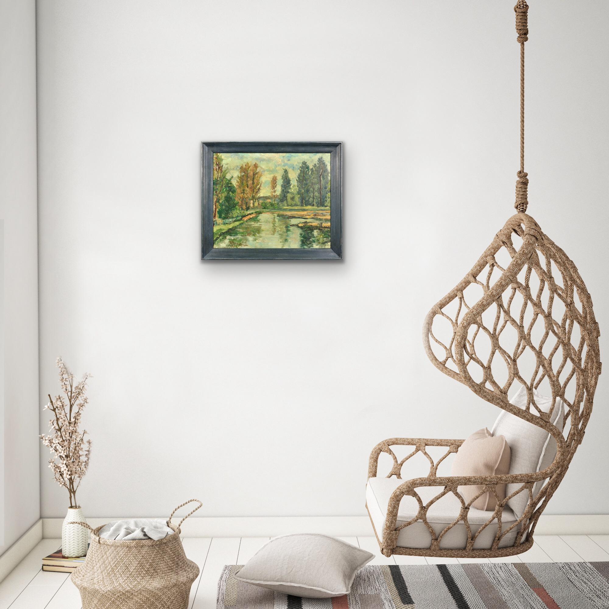 Paysage Arboré Bewaldete Landschaft Gerahmt Provinzielle Ölgemälde Flandern Künstler im Angebot 14