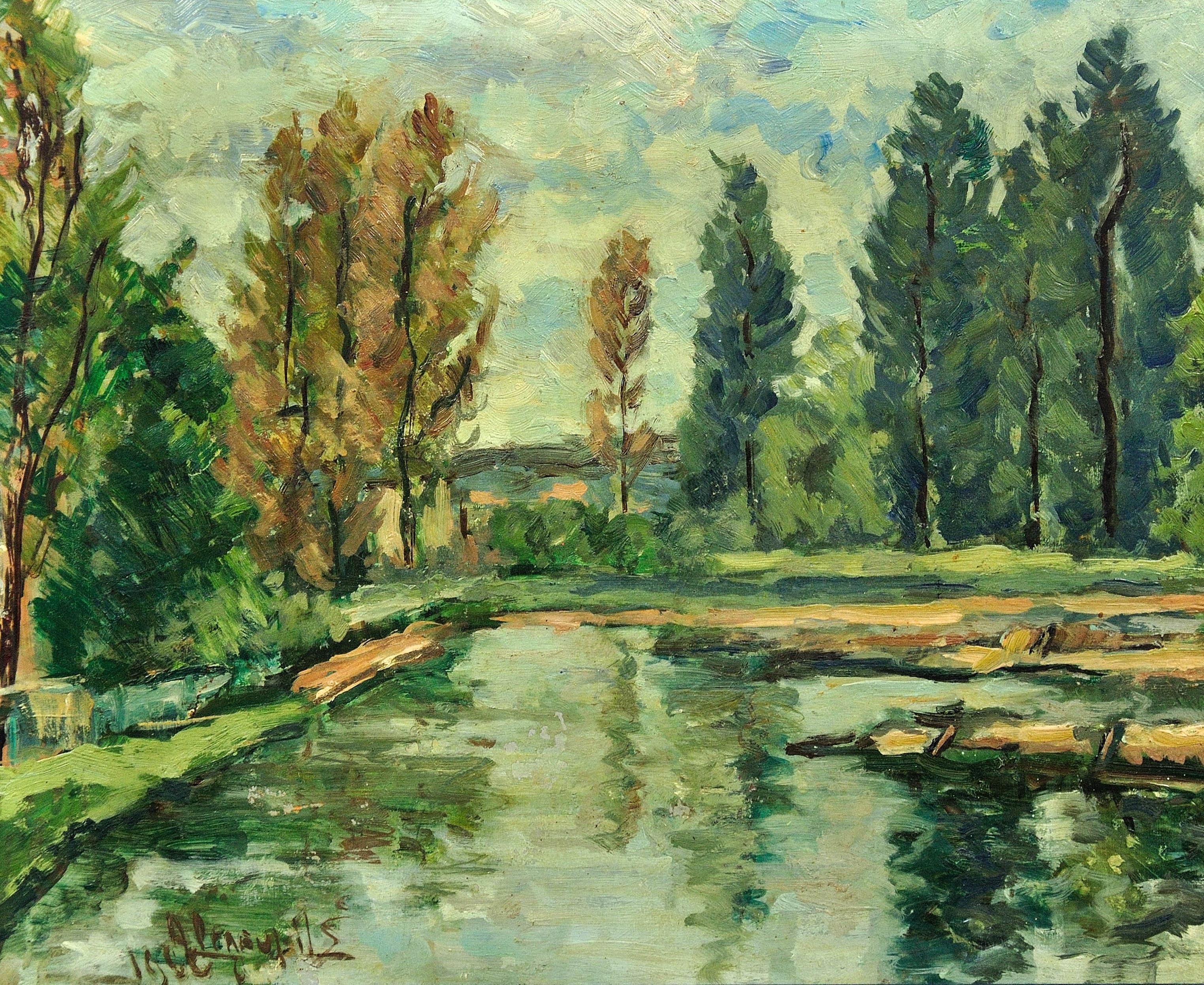 Paysage Arboré Bewaldete Landschaft Gerahmt Provinzielle Ölgemälde Flandern Künstler – Painting von Henri Joseph Pauwels