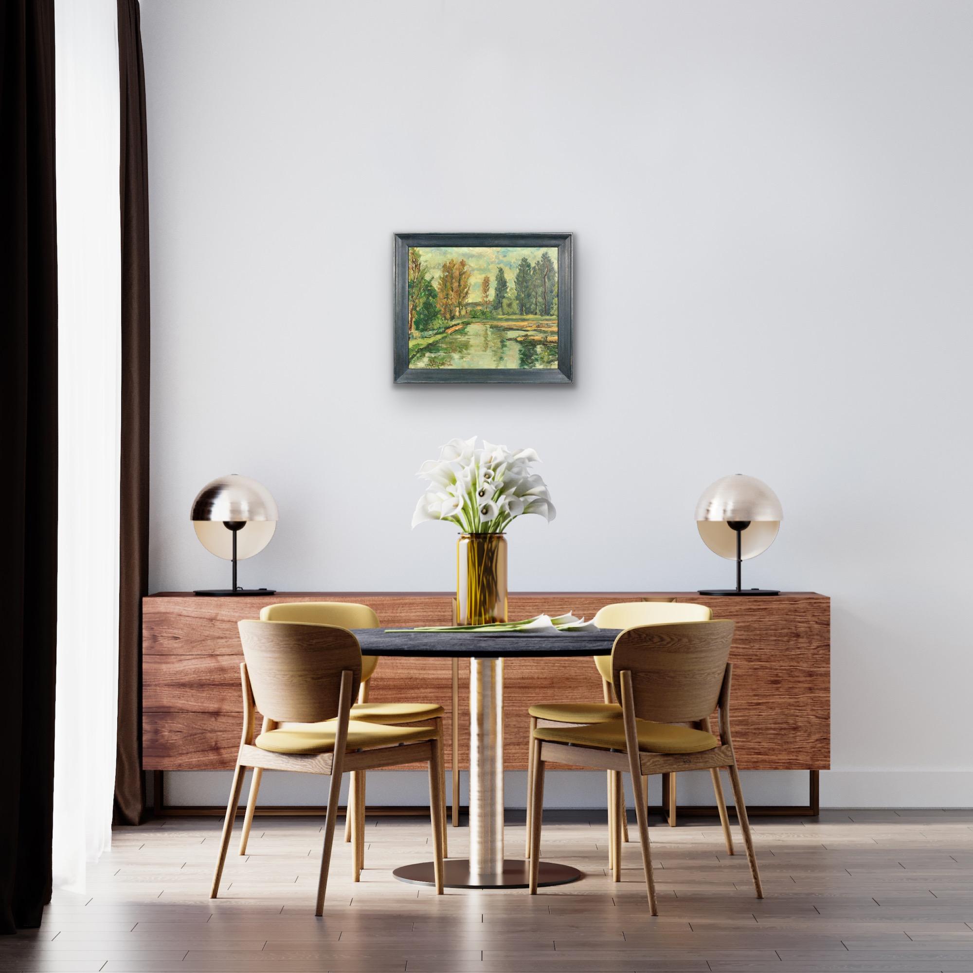 Paysage Arboré Bewaldete Landschaft Gerahmt Provinzielle Ölgemälde Flandern Künstler im Angebot 1