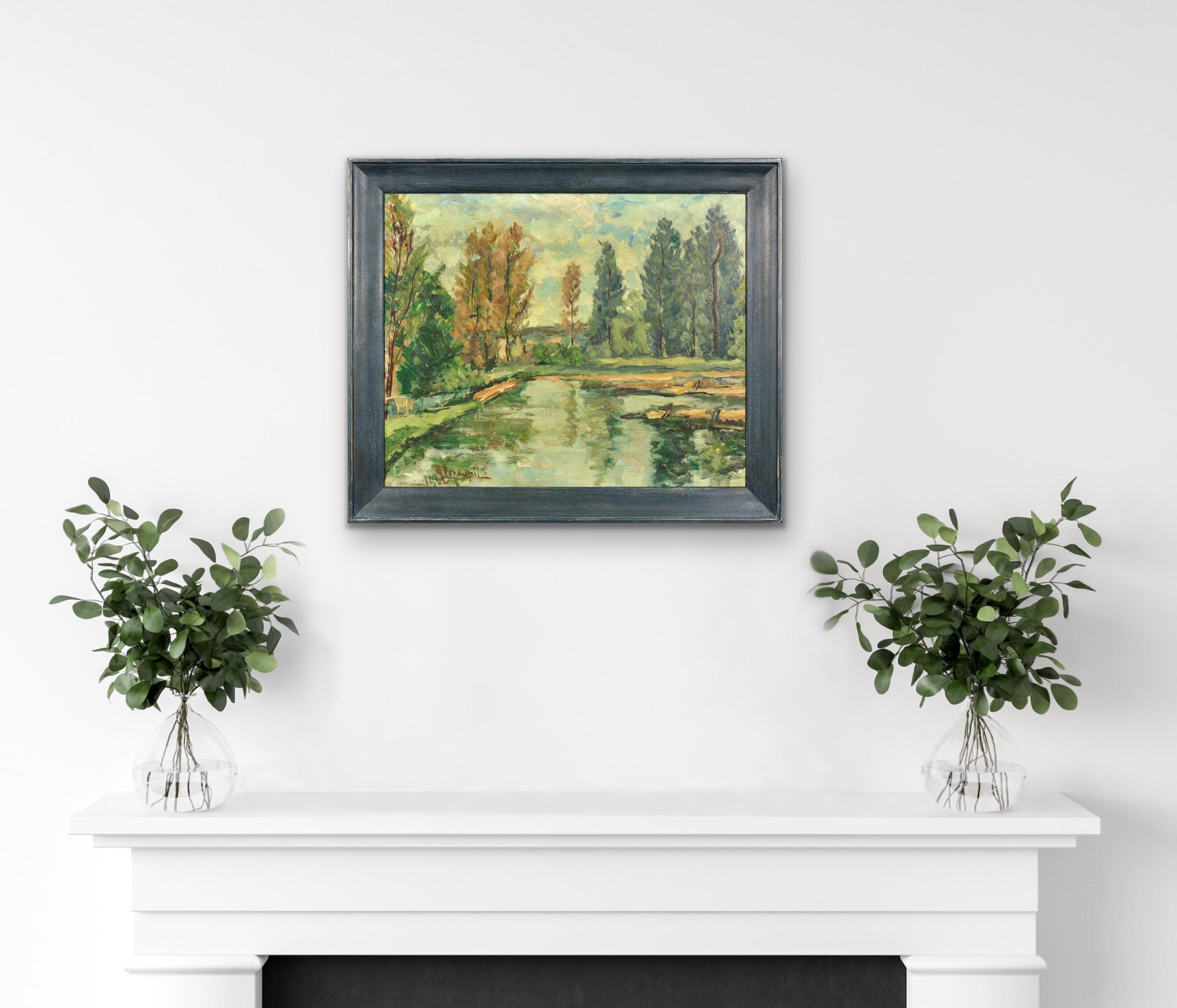 Paysage Arboré Bewaldete Landschaft Gerahmt Provinzielle Ölgemälde Flandern Künstler im Angebot 3