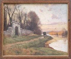 JOURDAIN French Painting Landscape Symbolist End 19th River Autumn Carriage