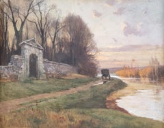 JOURDAIN French Painting Landscape Symbolist End 19th River Autumn Carriage
