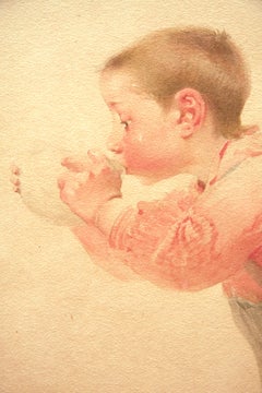 Genre Scene of boy by Henri J. Geoffroy titled "Portrait d'enfant"