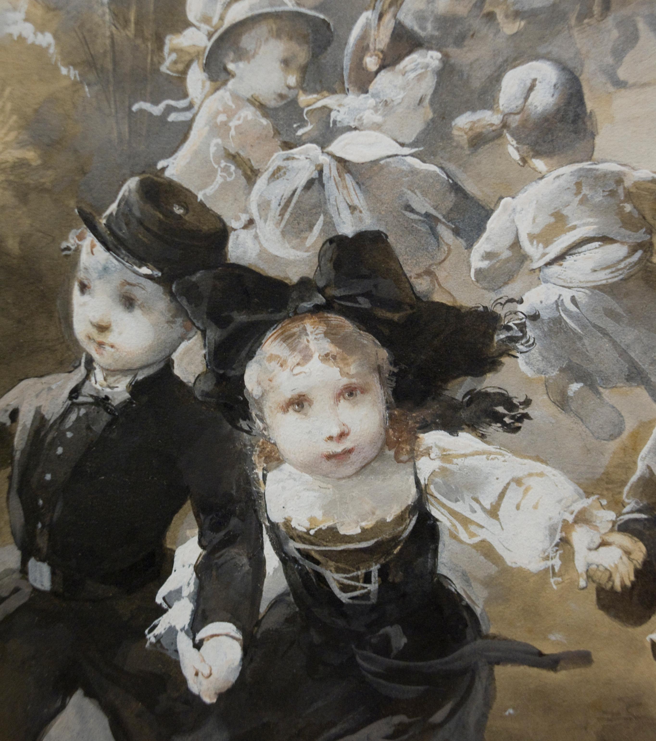 Genre Scene of children performing the Farandole by Henri J. Geoffroy  - Art by Henri Jules Jean Geoffroy