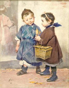 Genre Scene of School children Henri J. Geoffroy titled "Returning to Class"