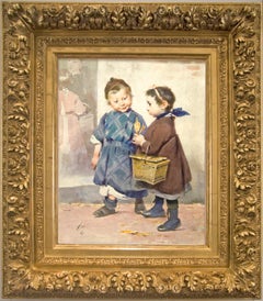 Antique Genre Scene of School children Henri J. Geoffroy titled "Returning to Class"