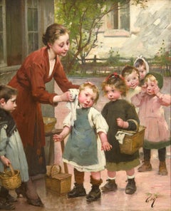 Genre Scene of Teacher with School Children by Henri Jules Geoffroy