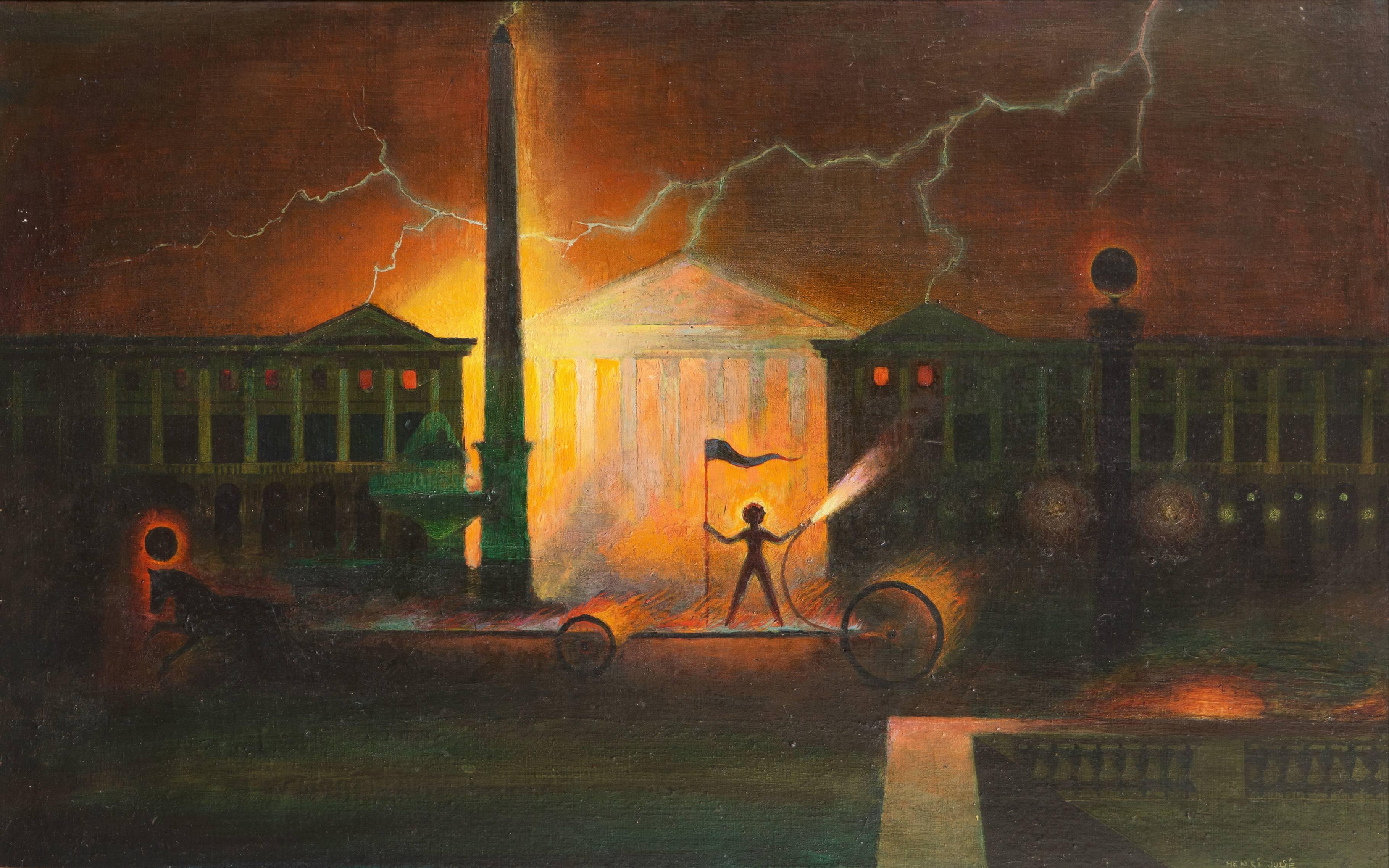 'Place de la Concorde', Paris, California, Surrealist, Neo-classical Symbolism - Painting by Henri Julie