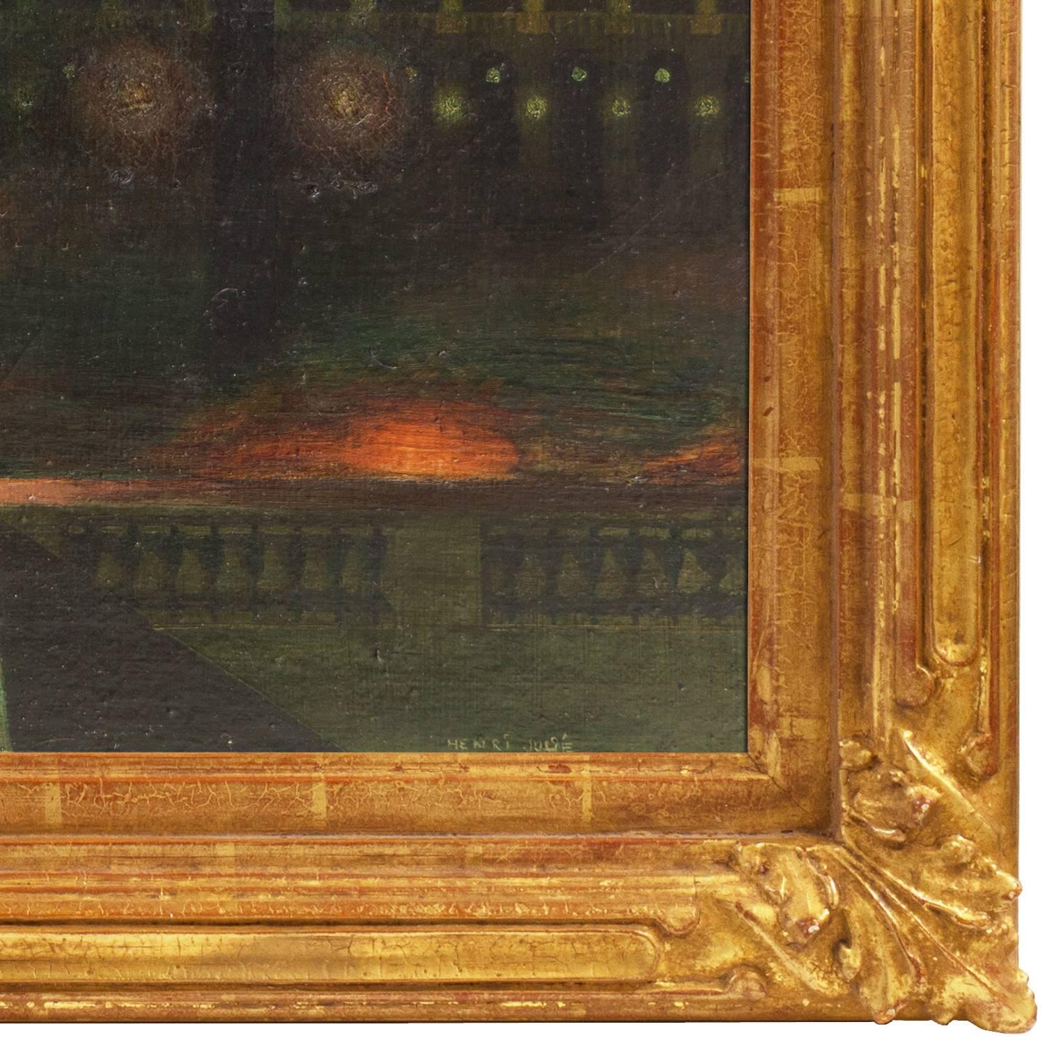 Signed lower right, 'Henri Julie' (French, 1903-1984) and painted circa 1955.

Displayed in a custom-made, carved wood and water-gilded frame by Richard Tobey & Son with gilt title-plate. 
Framed dimensions: 25''H x 2.25''D x 36.5''W inches

A