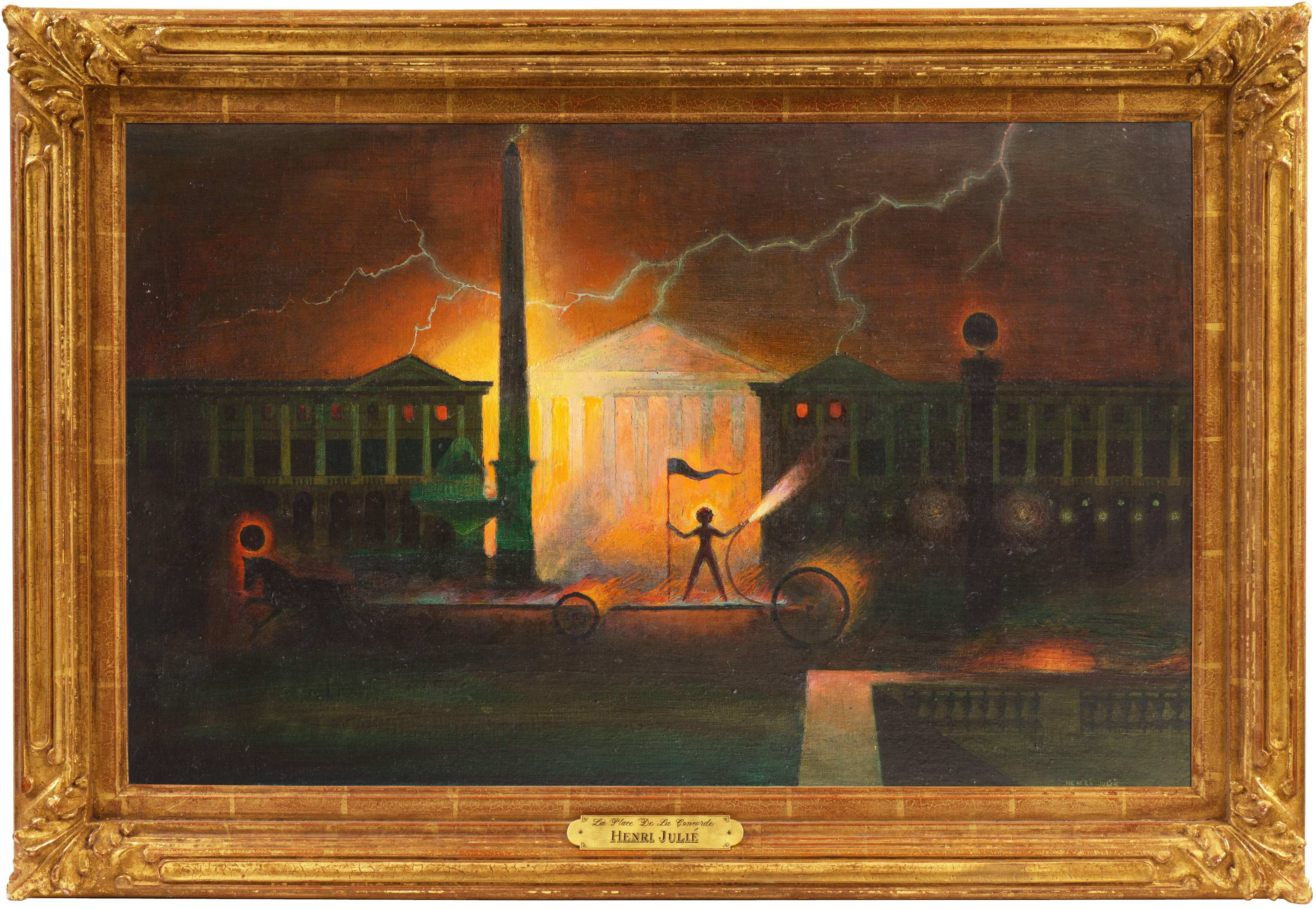 Henri Julie Figurative Painting - 'Place de la Concorde', Paris, California, Surrealist, Neo-classical Symbolism