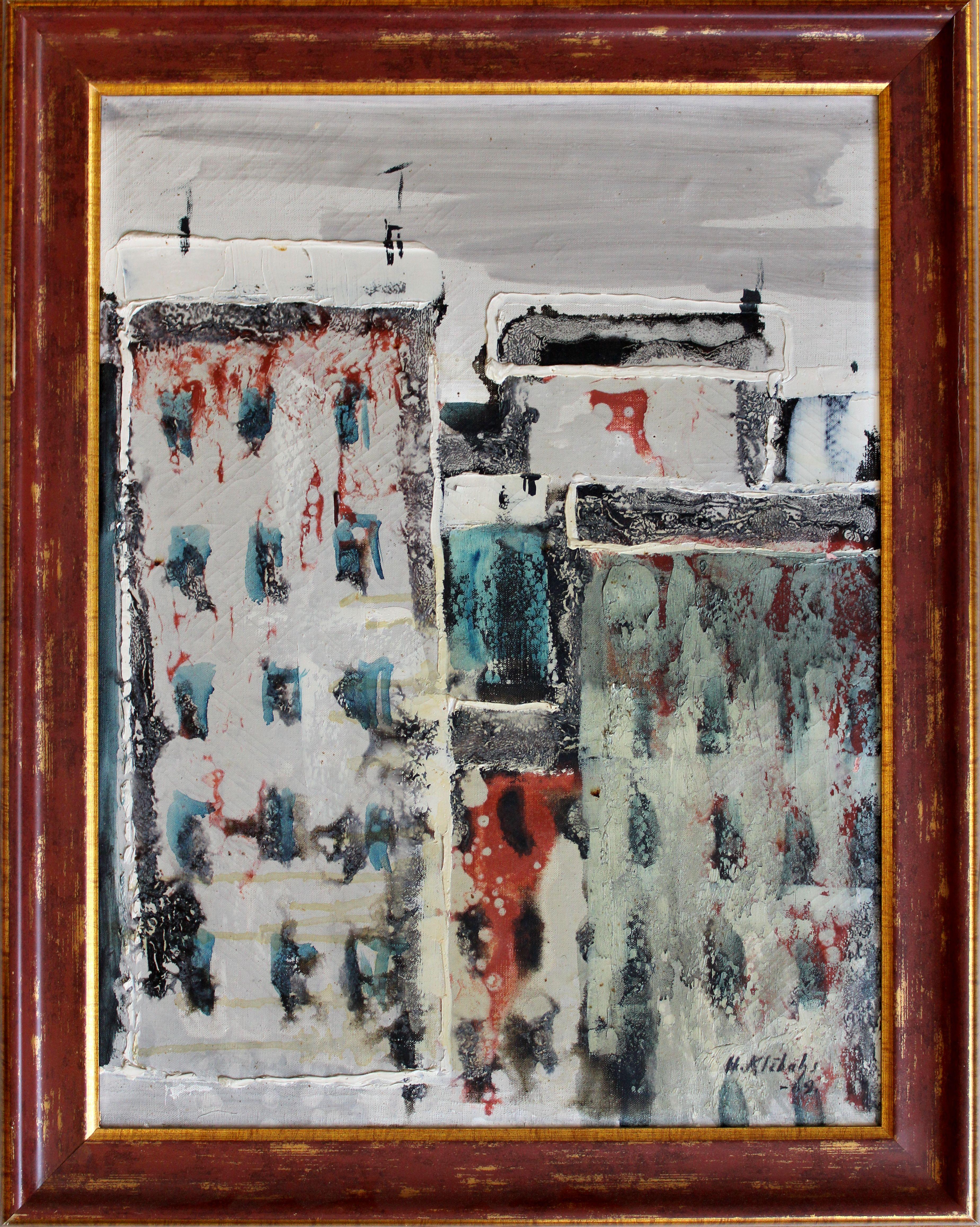 Ville. 1969. Huile sur toile, 50 x 38 cm - Painting de Henri Klebah