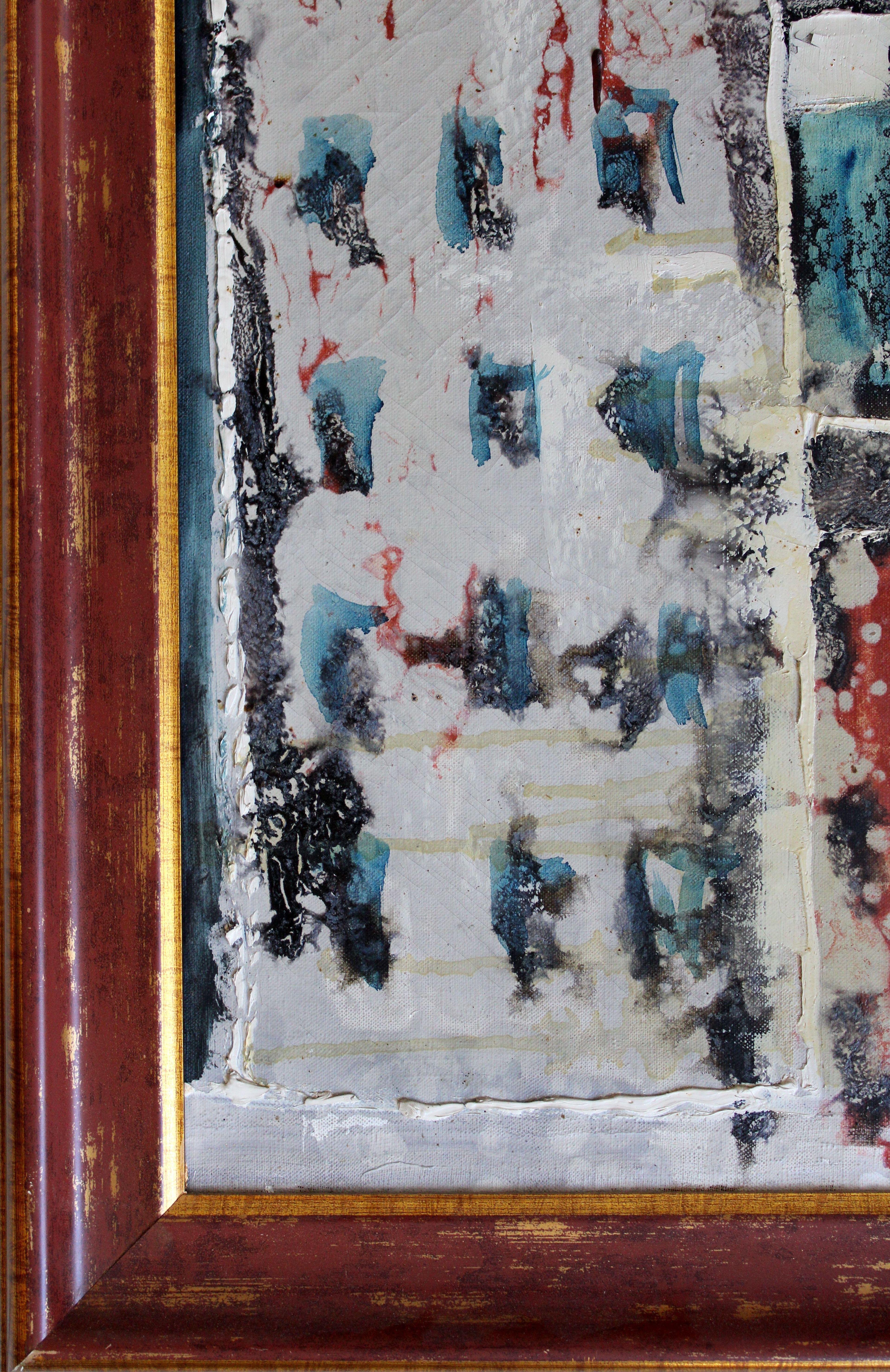 Ville. 1969. Huile sur toile, 50 x 38 cm - Gris Interior Painting par Henri Klebah