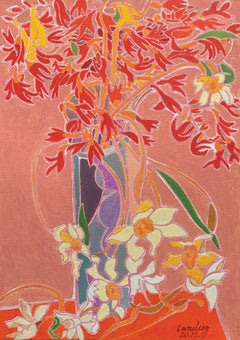 Freesias et Narcisses au Vase Bleu