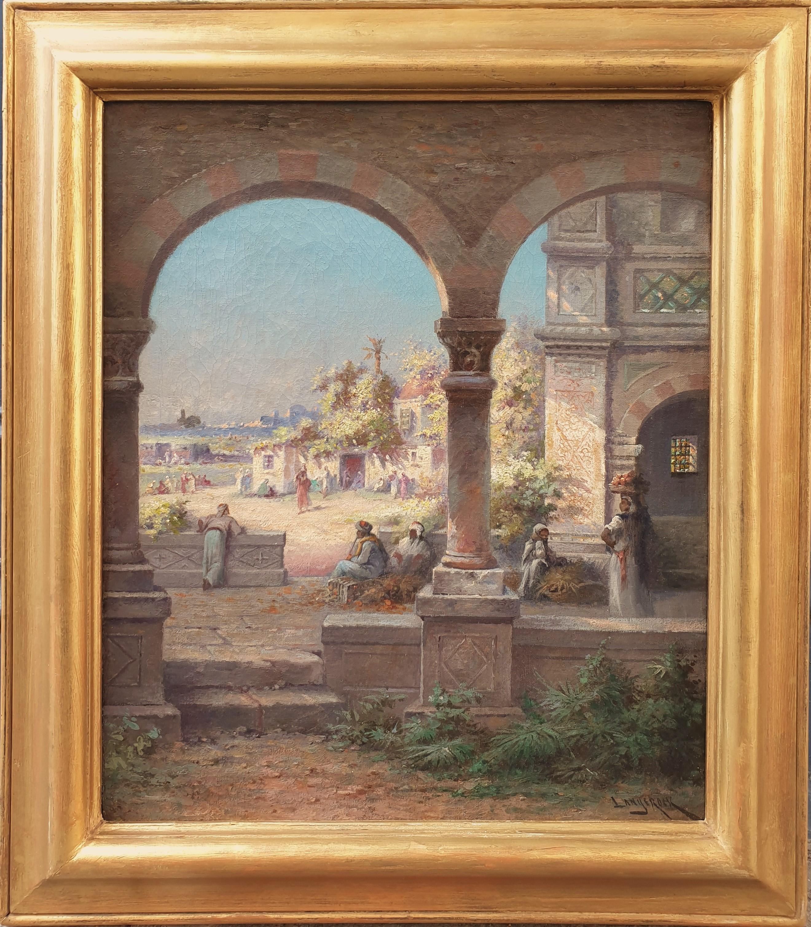LANGEROCK Belgian painting landscape orientalist Egypt Cairo 19th  - Painting by Henri LANGEROCK