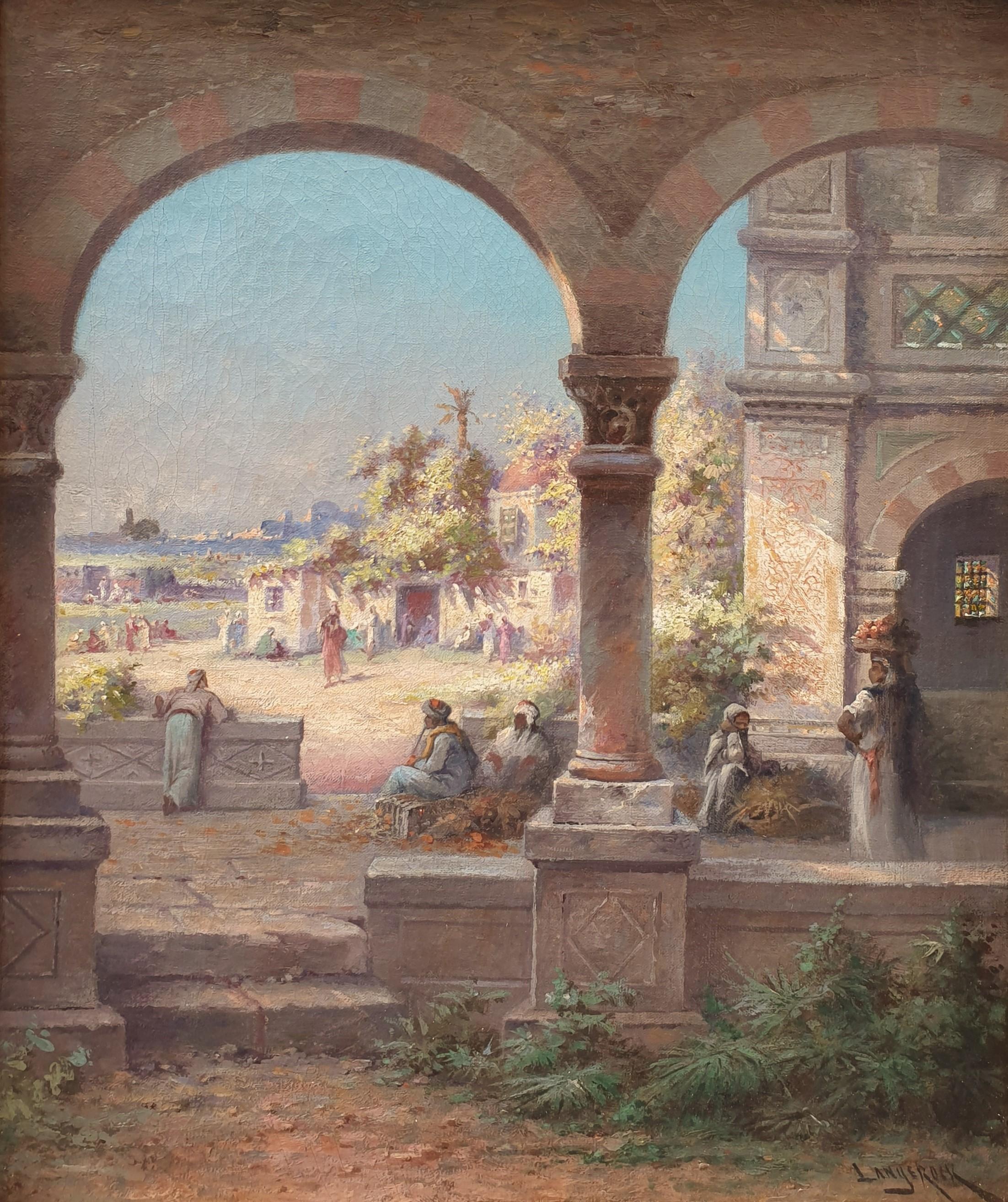 LANGEROCK Belgian painting landscape orientalist Egypt Cairo 19th  - Academic Painting by Henri LANGEROCK