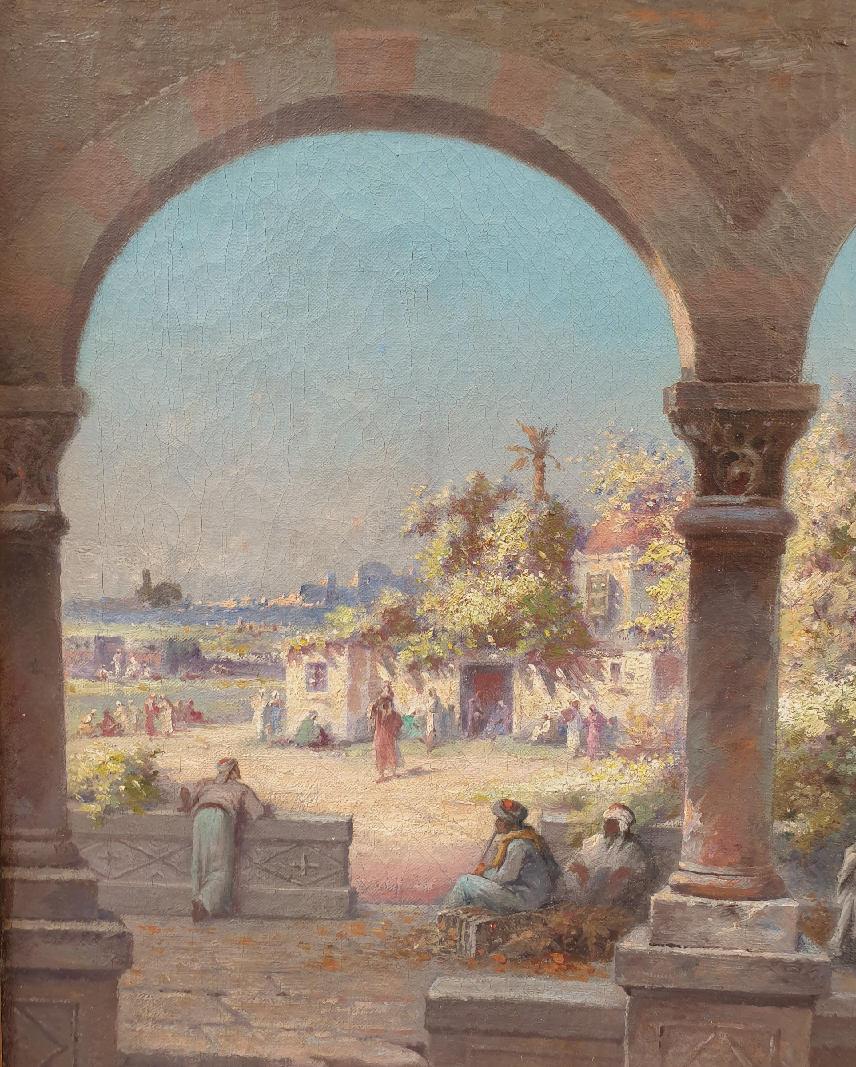 LANGEROCK Belgian painting landscape orientalist Egypt Cairo 19th  - Brown Landscape Painting by Henri LANGEROCK