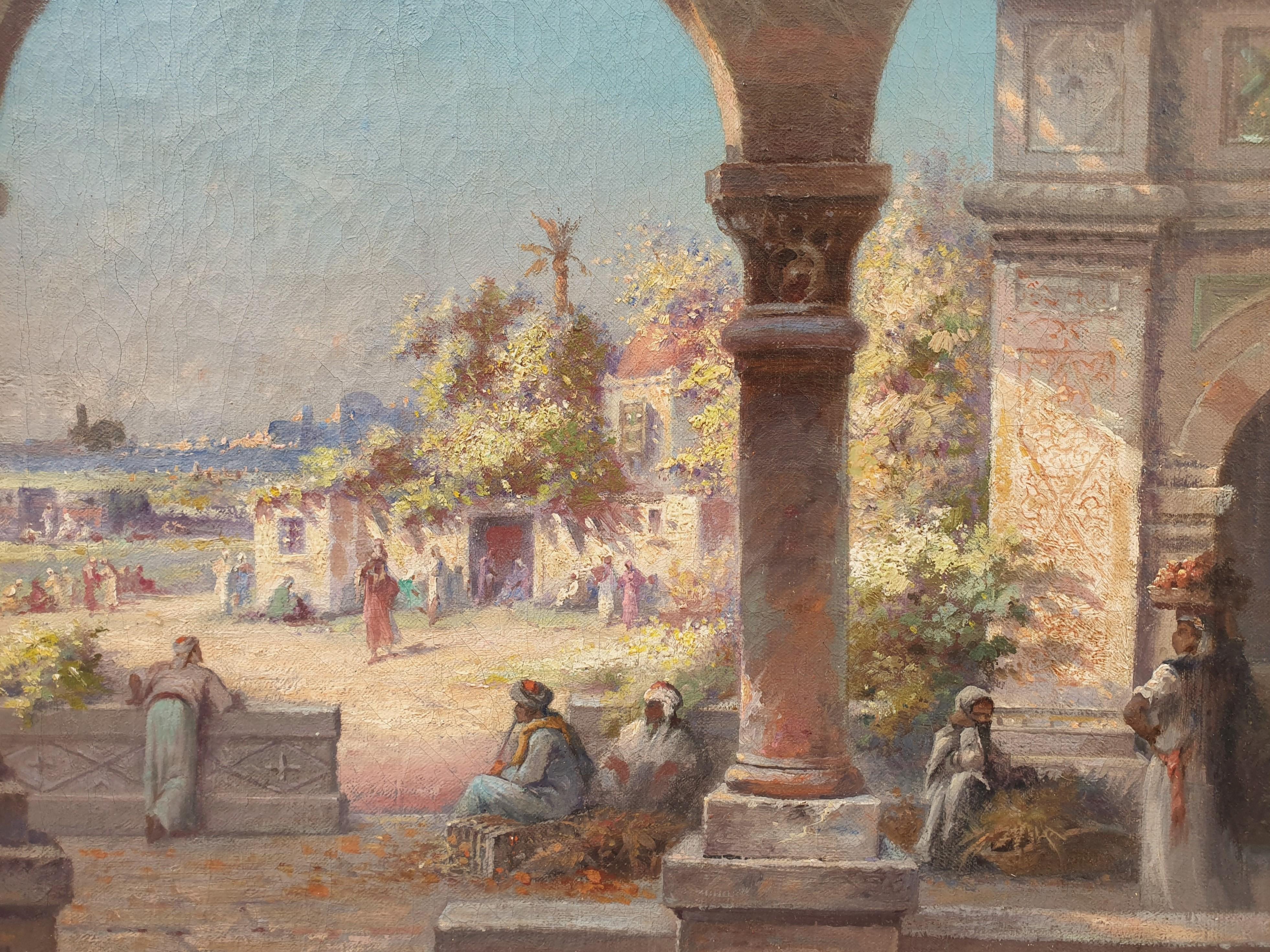 LANGEROCK Belgian painting landscape orientalist Egypt Cairo 19th  For Sale 1