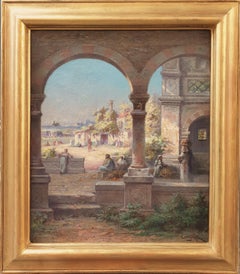 Antique LANGEROCK Belgian painting landscape orientalist Egypt Cairo 19th 