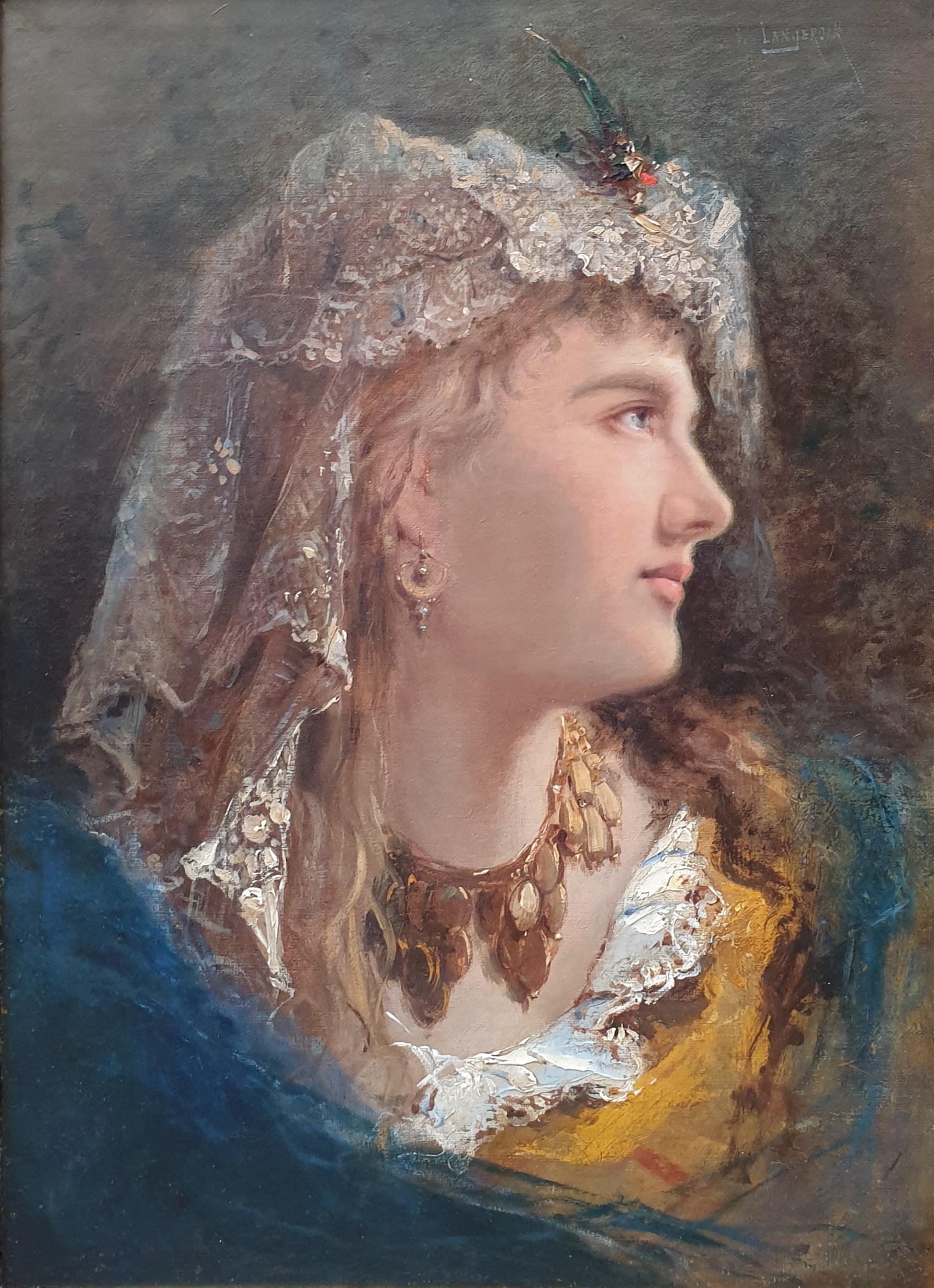 Henri LANGEROCK Portrait Painting - LANGEROCK Portrait Young Egyptian girl  Belgian realist painter 19th