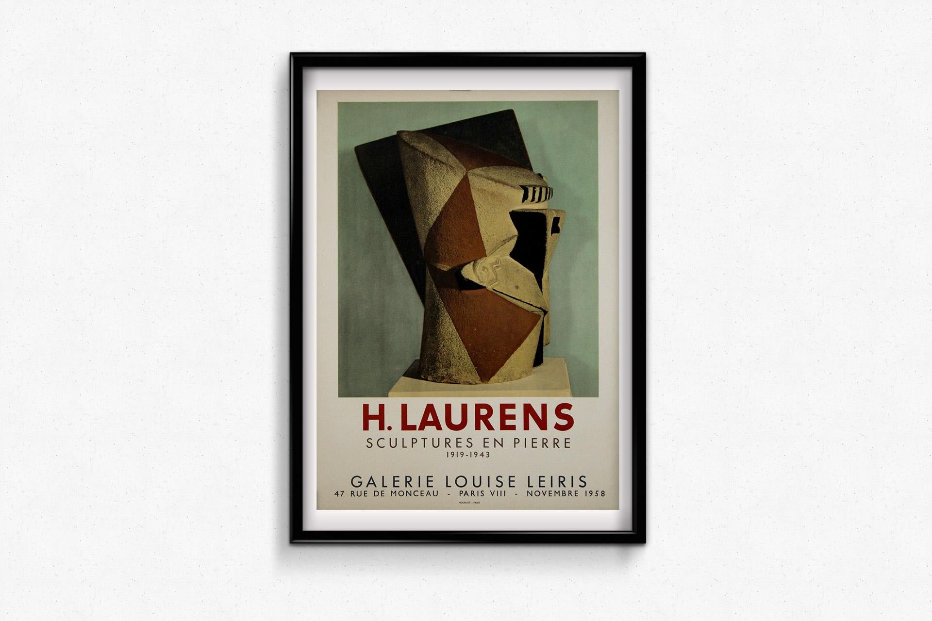 Affiche d'exposition originale d'Henri Laurens Sculptures en Pierre, 1958 en vente 1