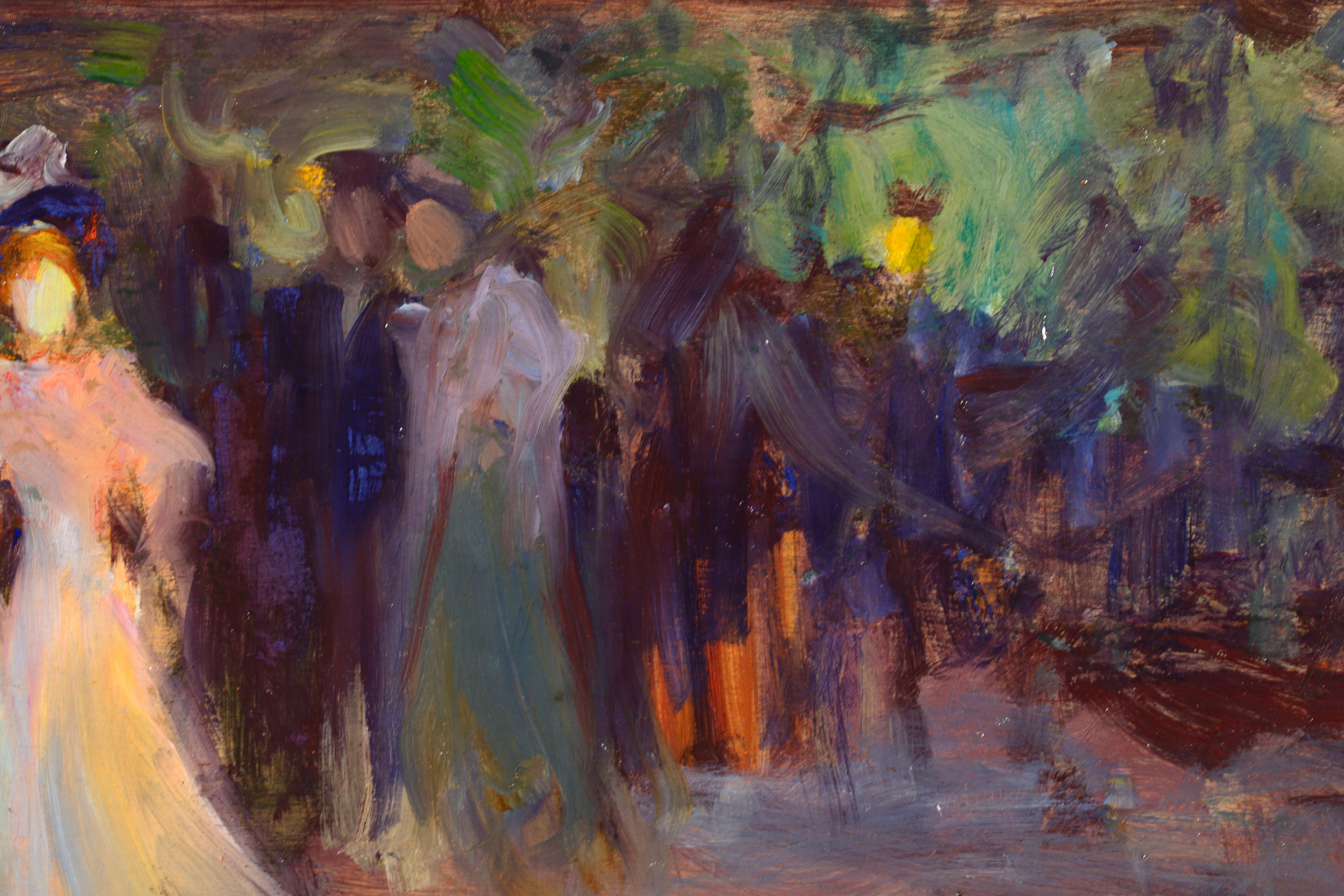 An Evening Walk - Post Impressionist Oil, Figures at Night by Henri Le Sidaner For Sale 7