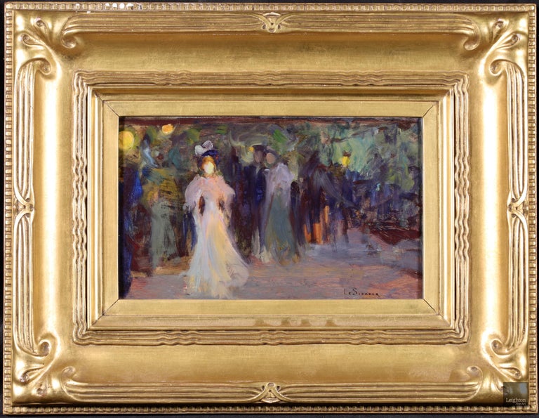 An Evening Walk - Post Impressionist Oil, Figures at Night by Henri Le Sidaner For Sale 1