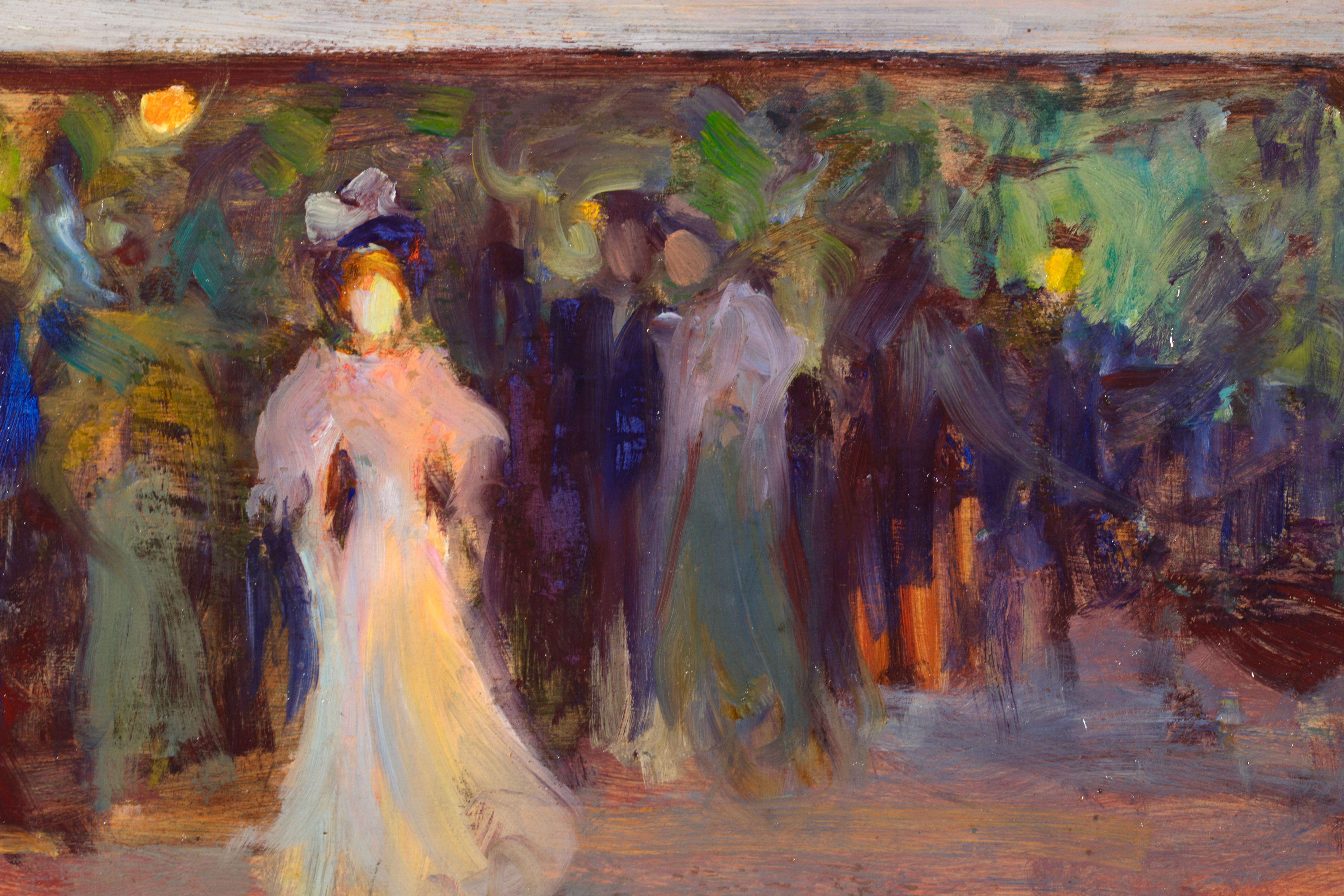 An Evening Walk - Post Impressionist Oil, Figures at Night by Henri Le Sidaner For Sale 1