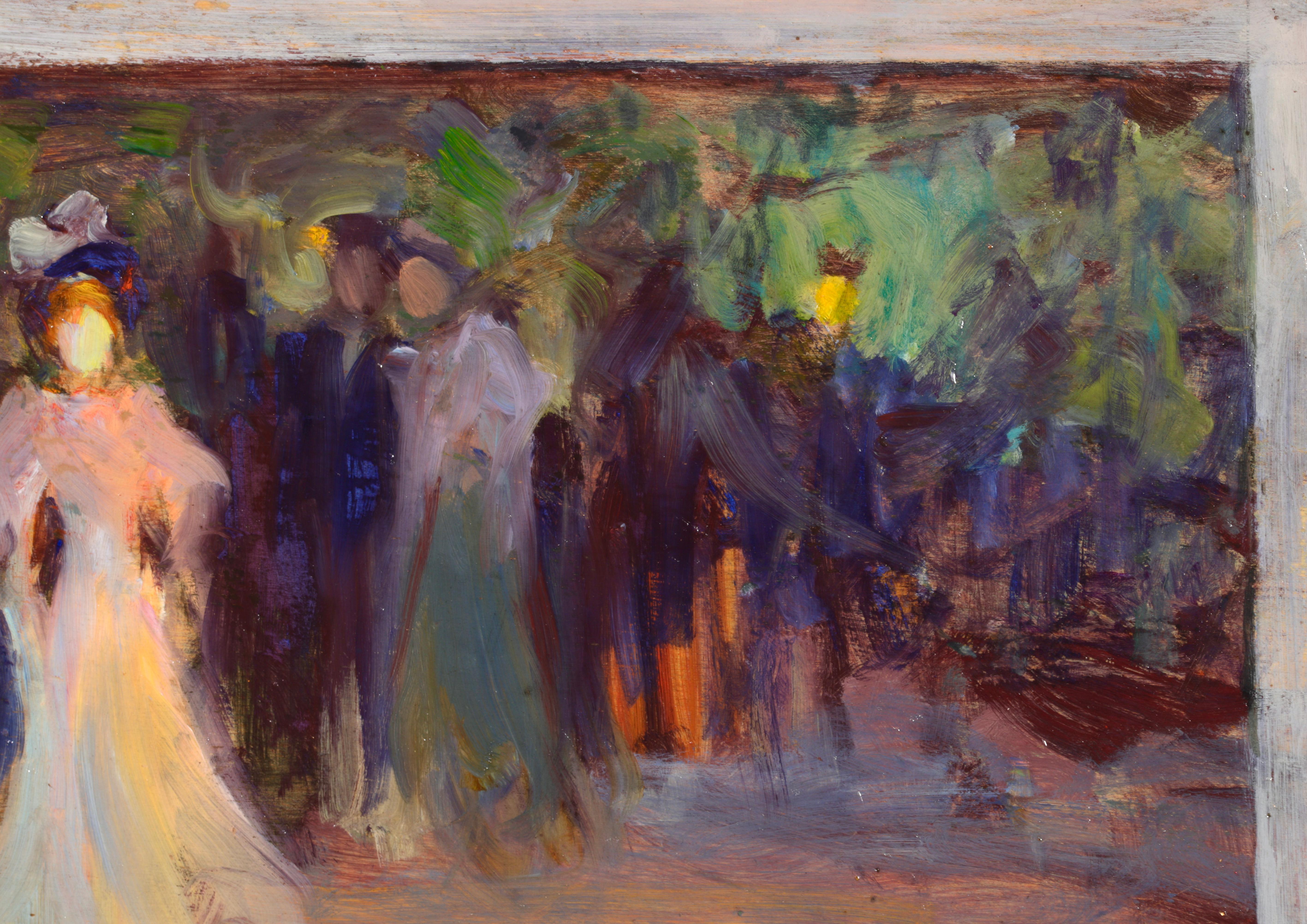 An Evening Walk - Post Impressionist Oil, Figures at Night by Henri Le Sidaner For Sale 2