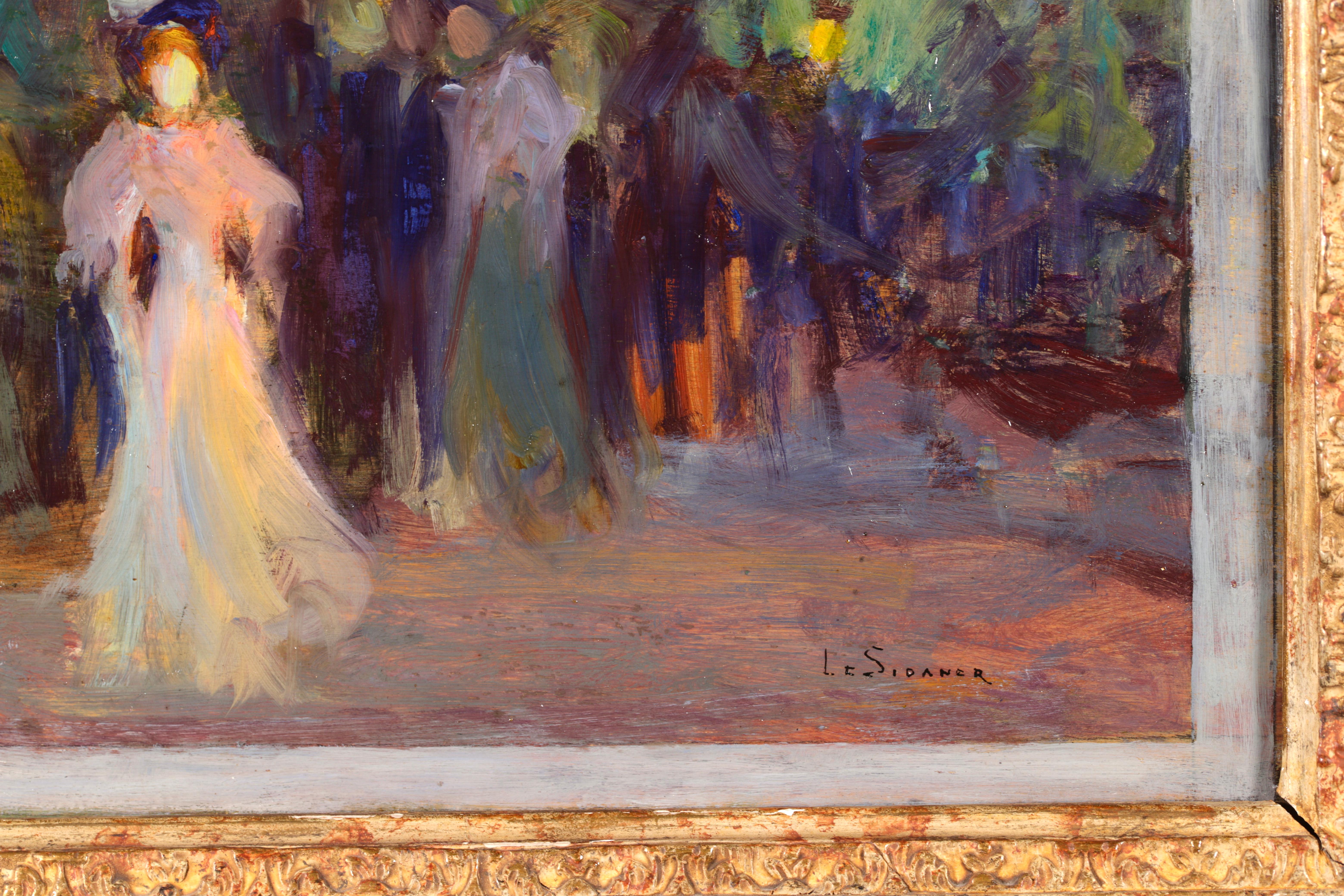 An Evening Walk - Post Impressionist Oil, Figures at Night by Henri Le Sidaner 3