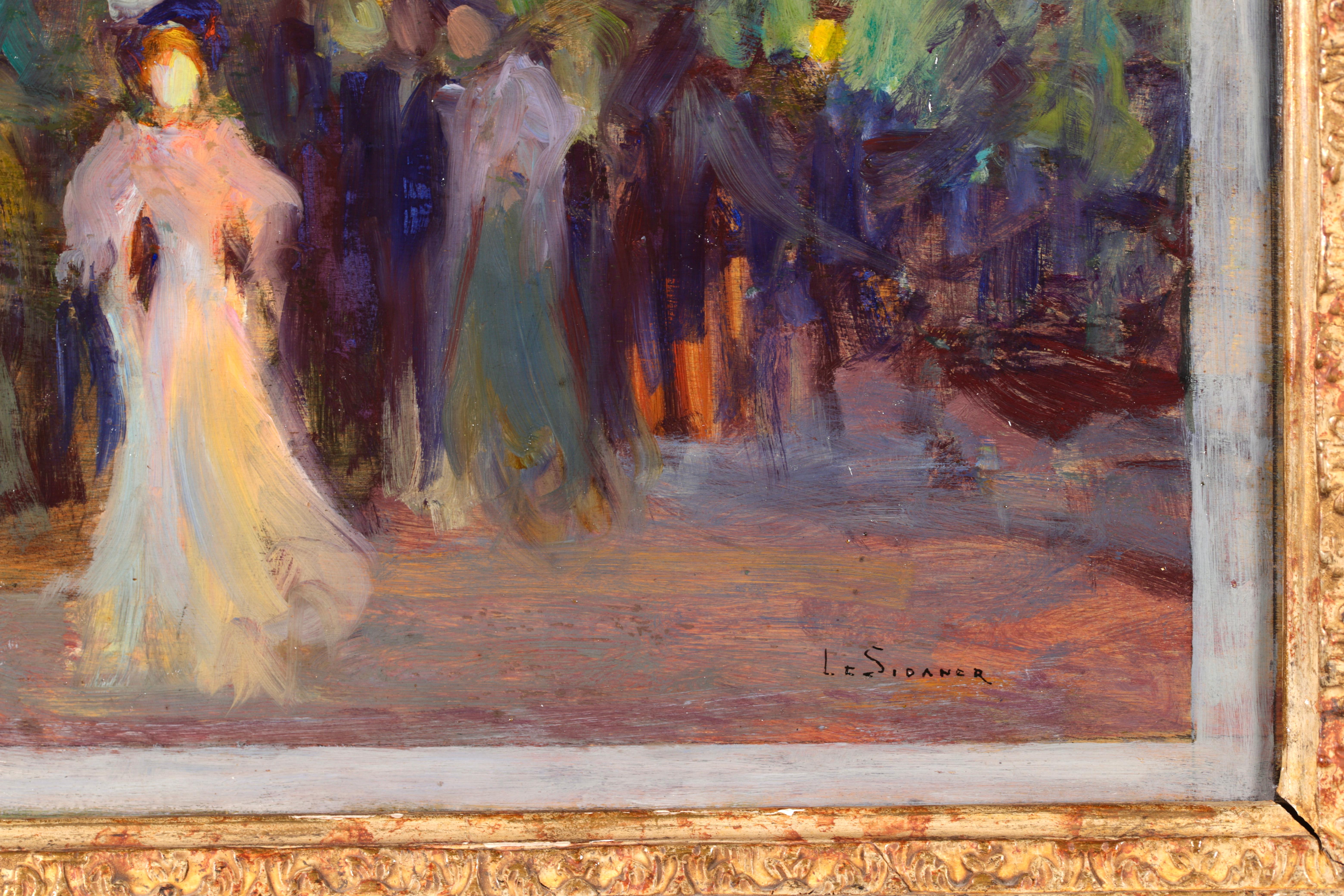 Une promenade de soirée - Huile post-impressionniste, Figures à la nuit d'Henri Le Sidaner en vente 4